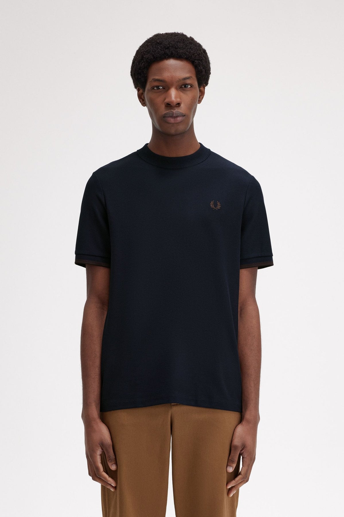 Tipped Cuff Piqué T-Shirt - Navy