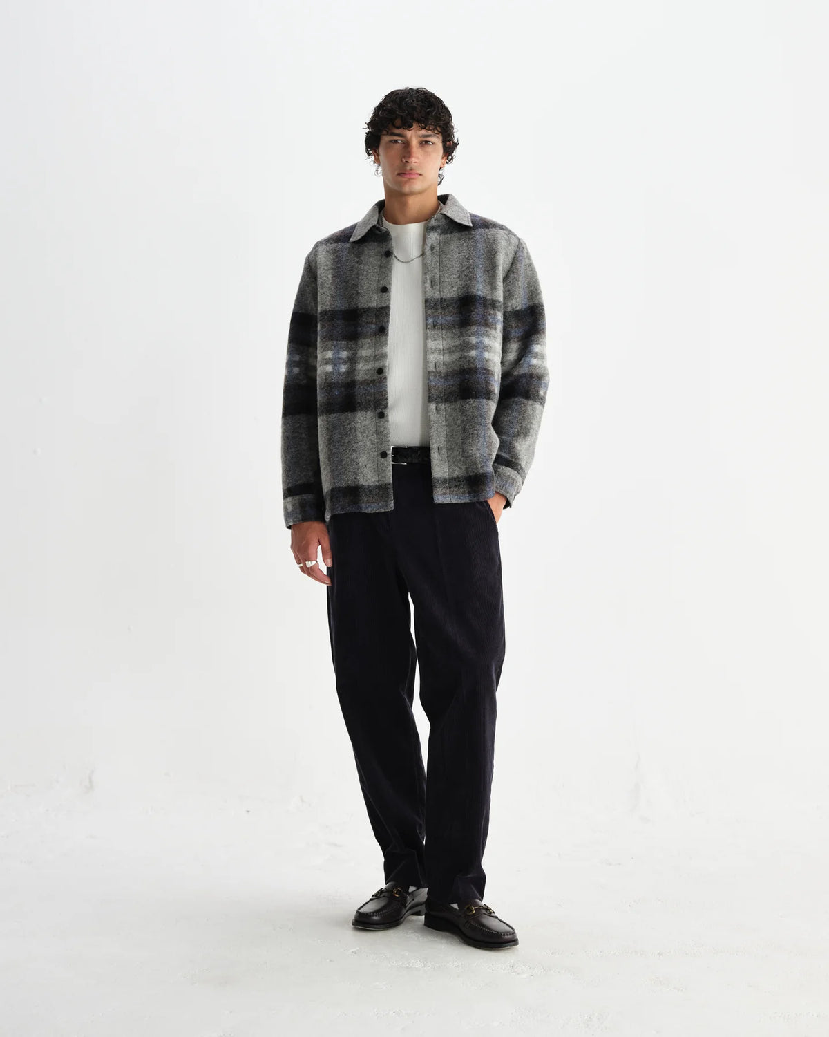 Nolan Check Wool Overshirt - Grey/Blue