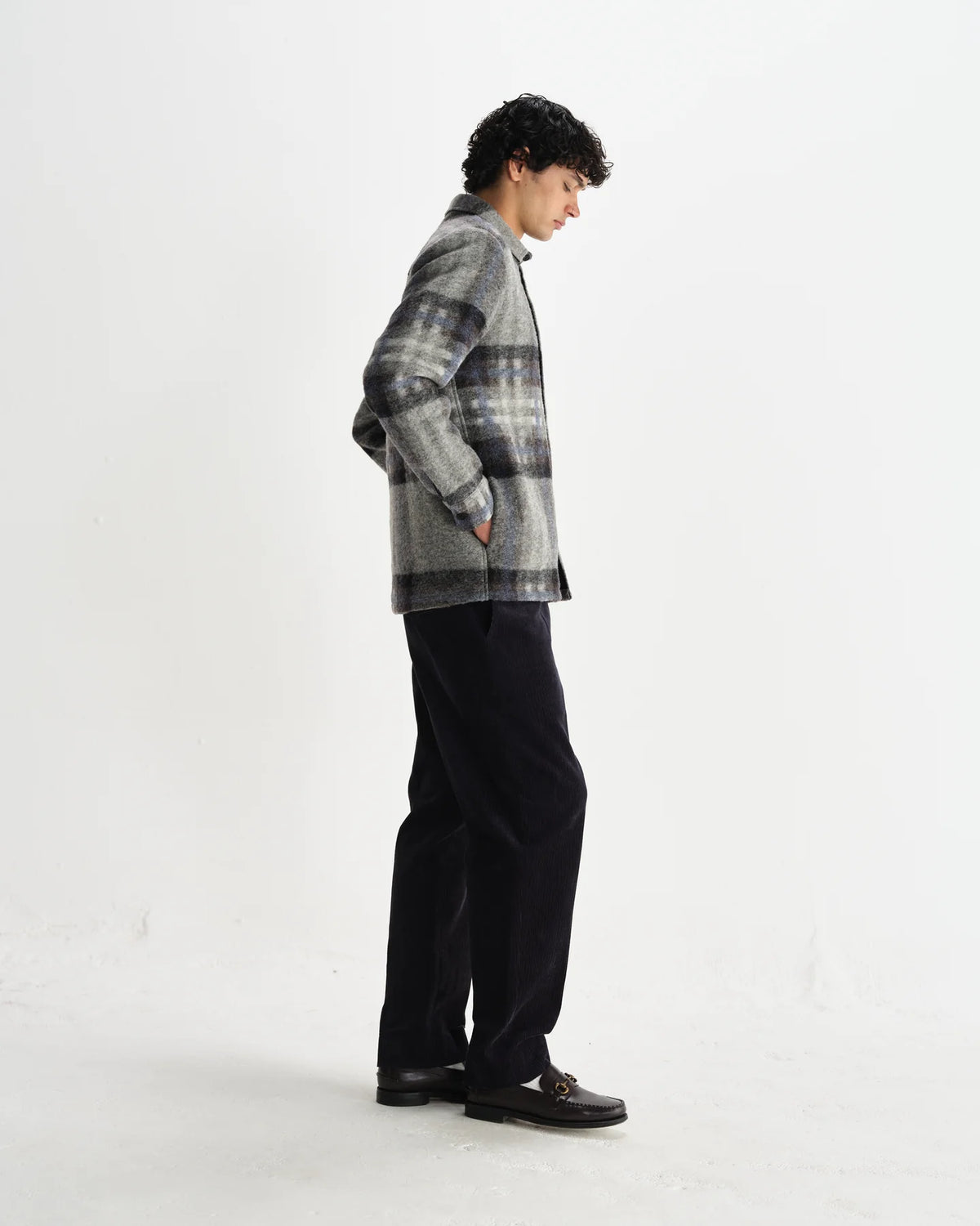 Nolan Check Wool Overshirt - Grey/Blue