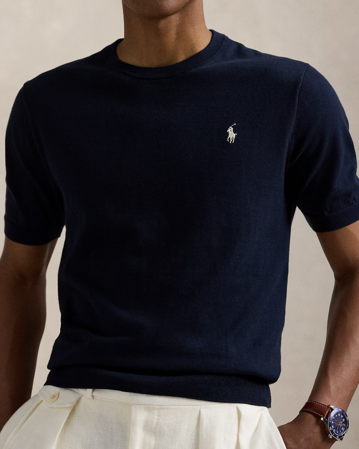 Cotton Crewneck Short-Sleeve T-Shirt -Navy