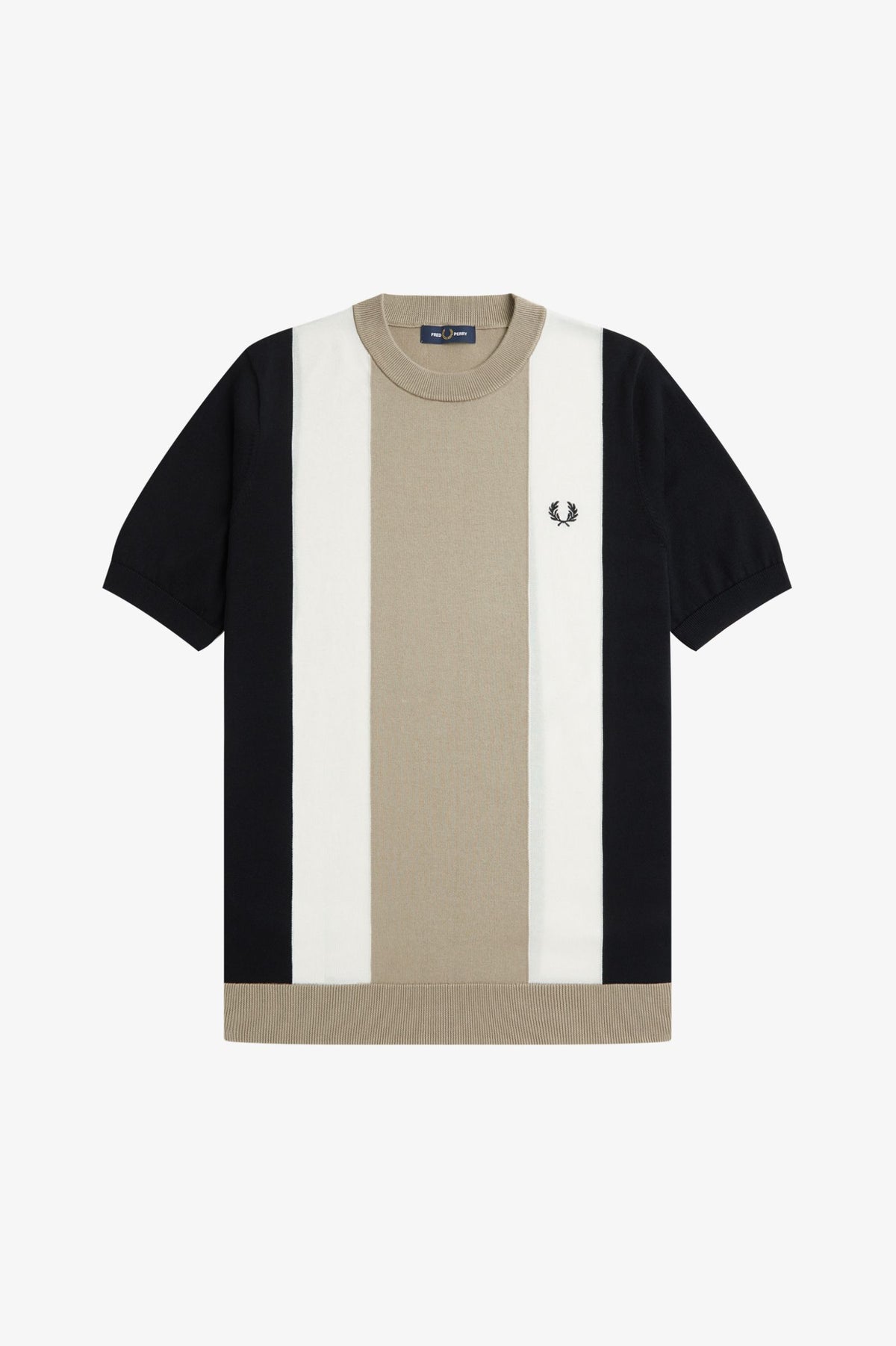 Striped Fine Knitted T-Shirt - Oat/Black/White