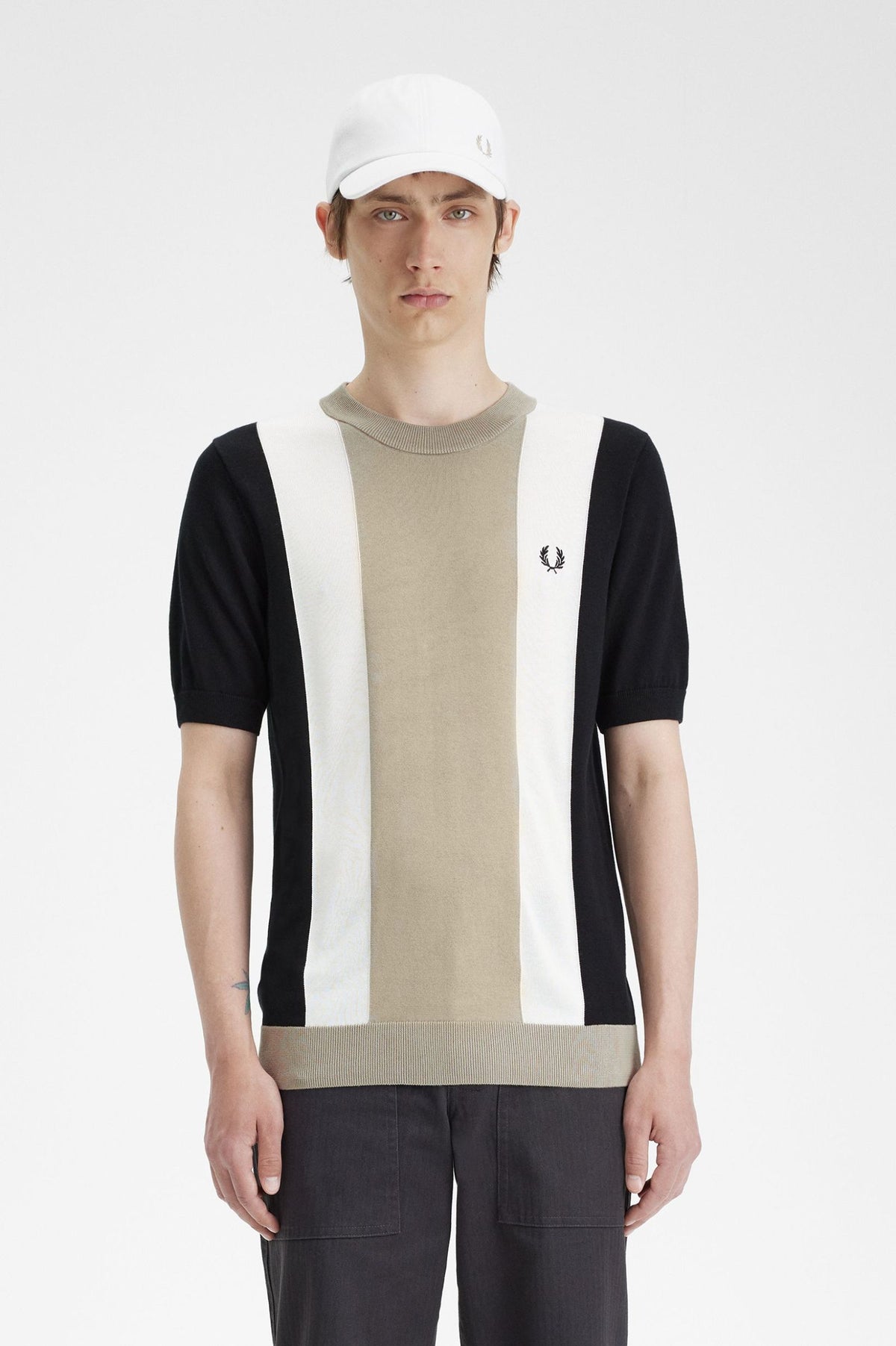 Striped Fine Knitted T-Shirt - Oat/Black/White