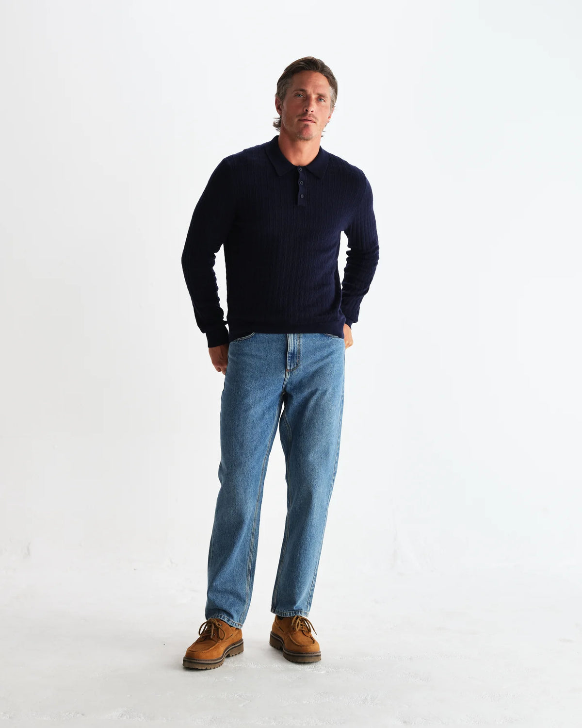 Oban Diamond Stripe Knitted Polo - Navy