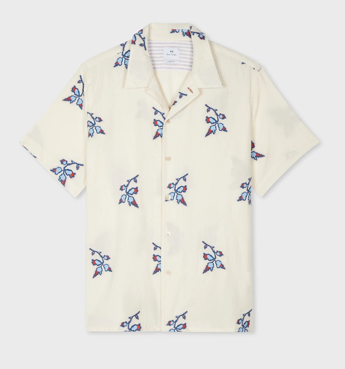 Floral Yukka Pattern Open Collar Shirt - Cream