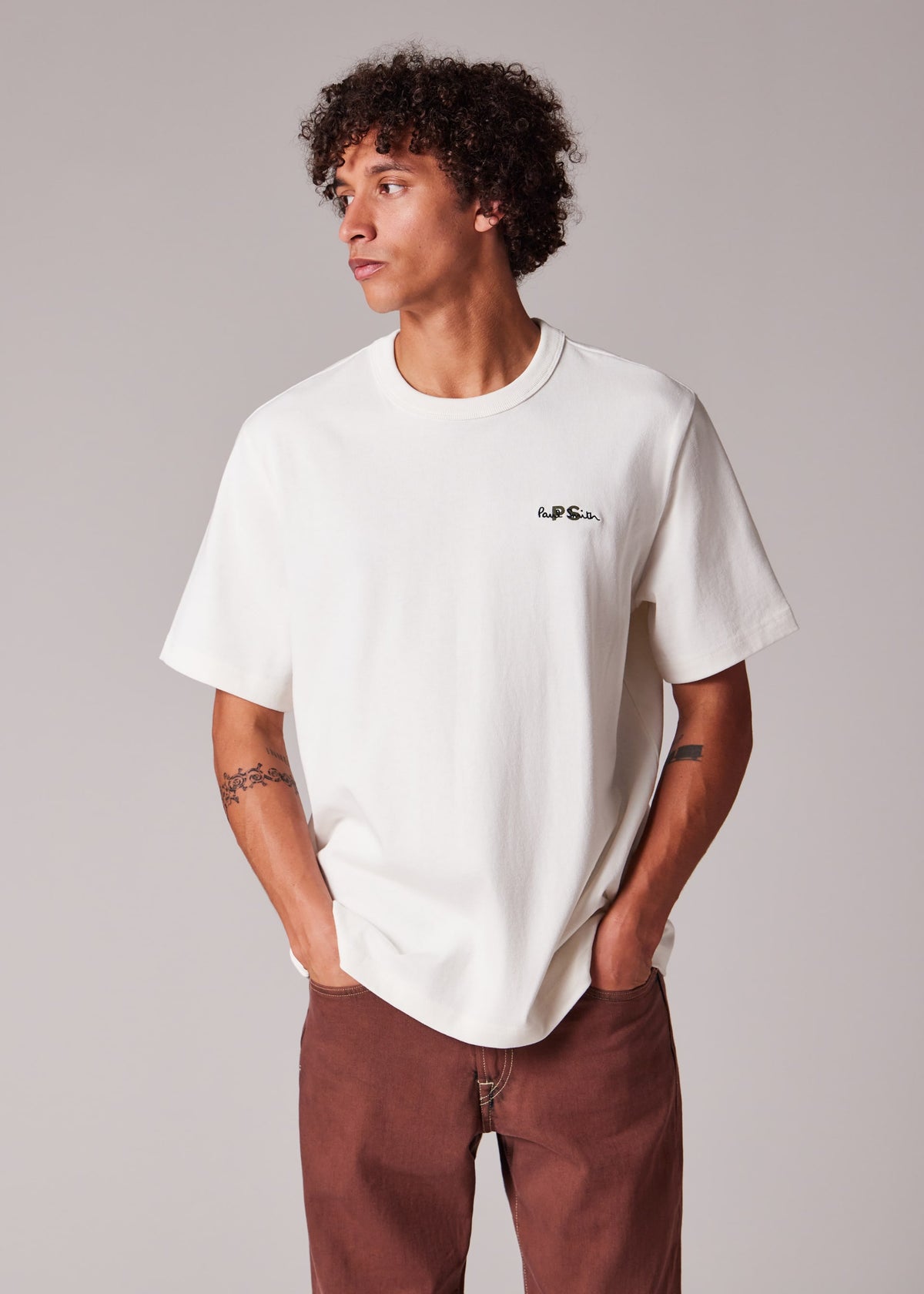 Oversized Logo Embroidery T-Shirt - Ecru