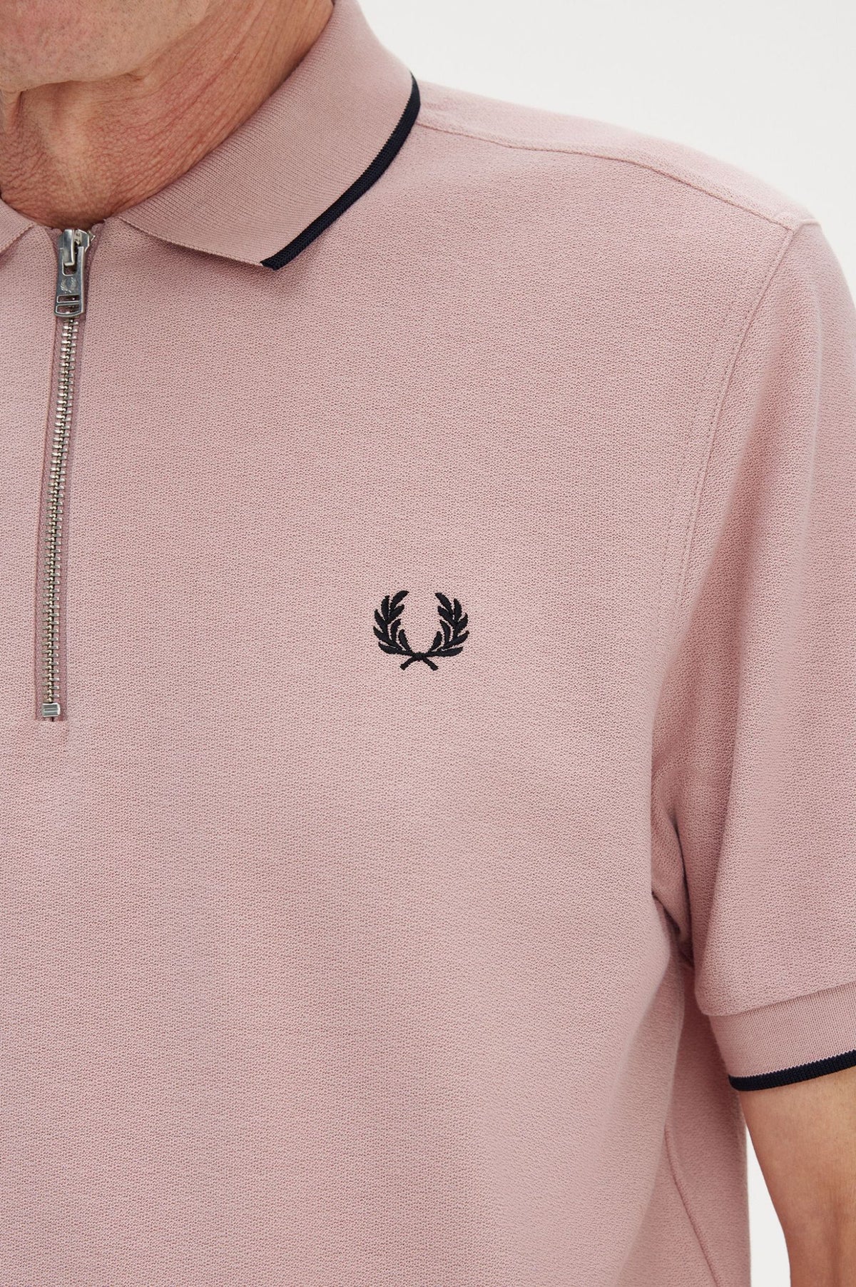 Crepe Piqué Zip Neck Polo Shirt - Pink