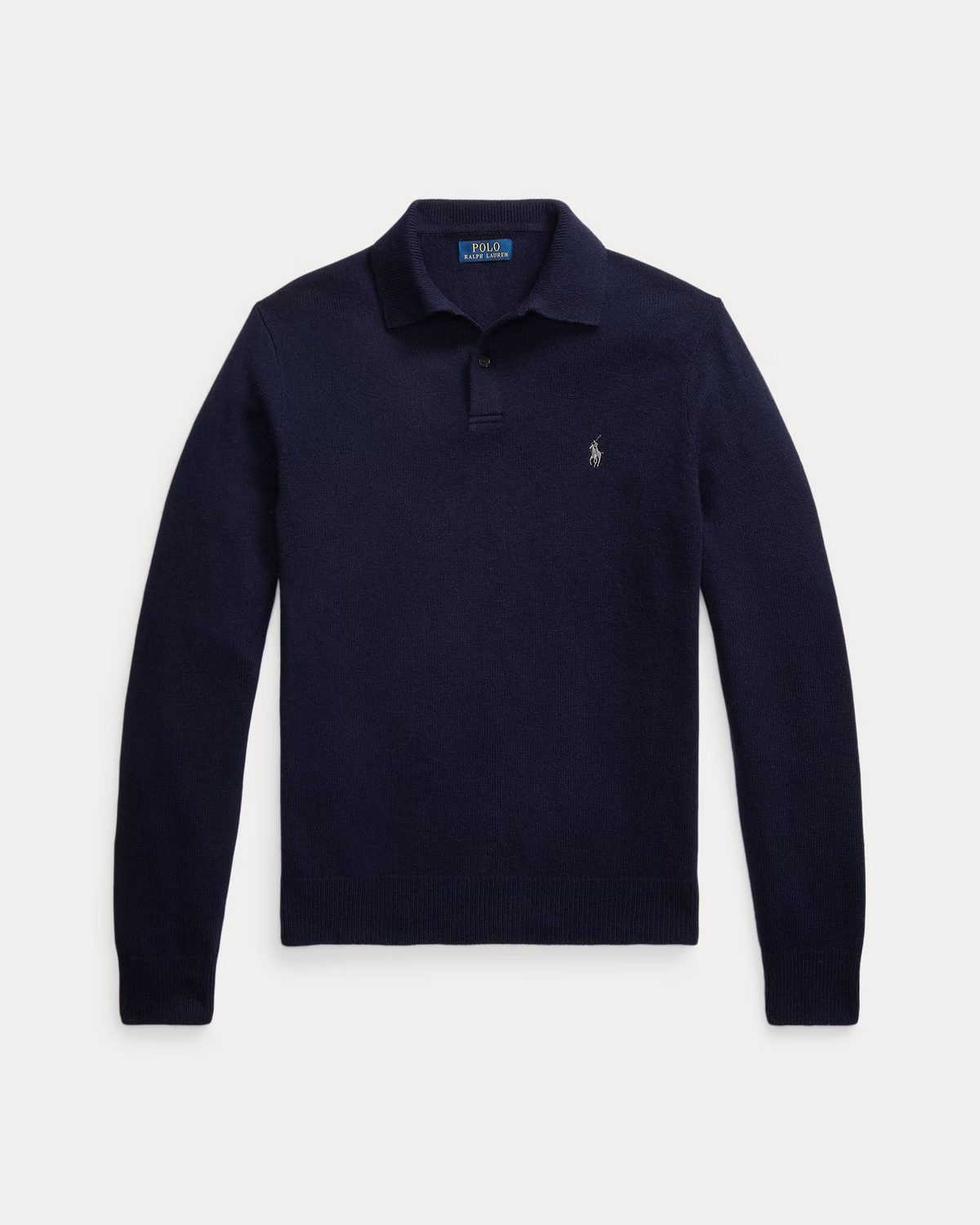 Wool-Cotton Polo Collar Jumper - Navy