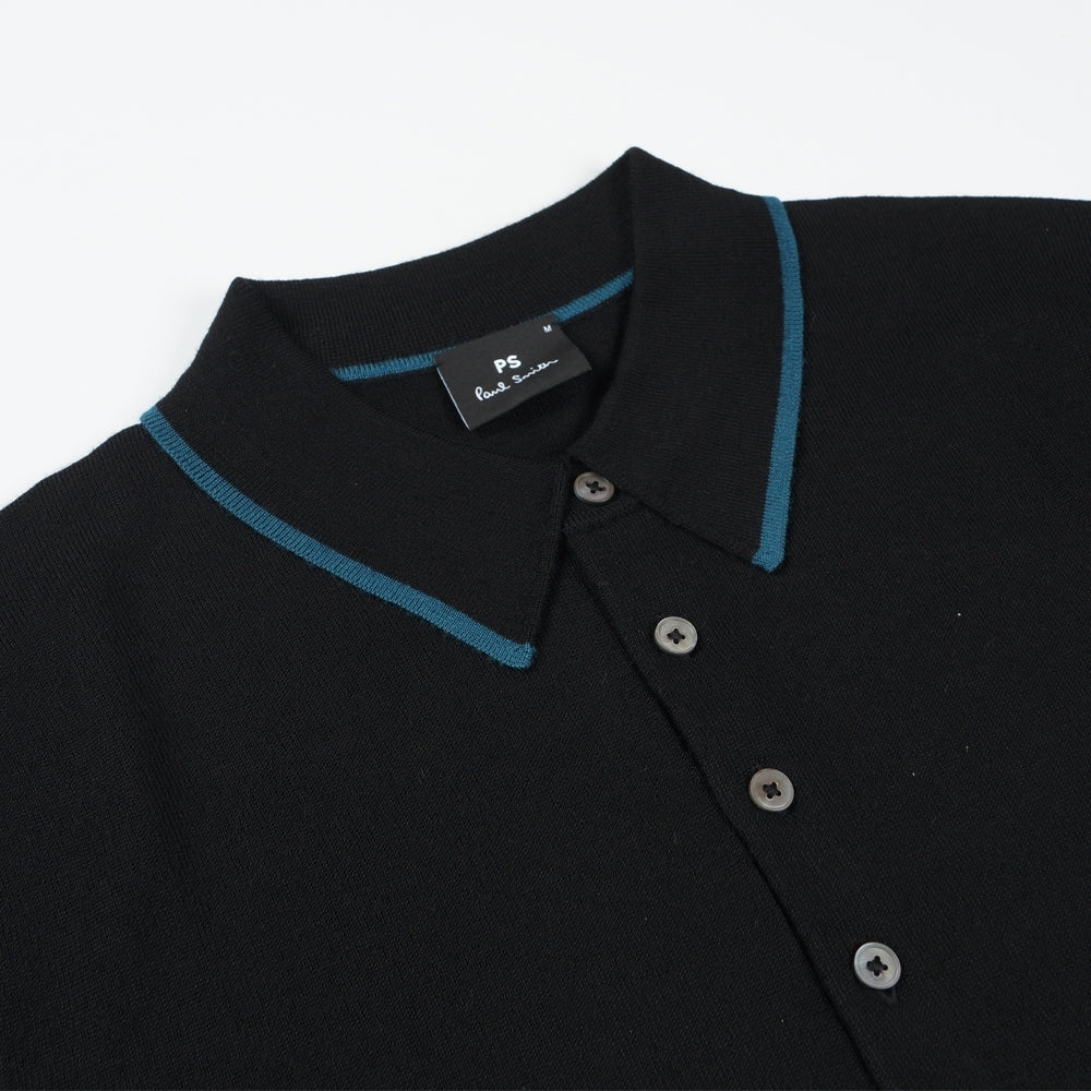 Long-Sleeve Knitted Polo - Black