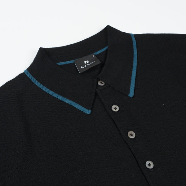 Long-Sleeve Knitted Polo - Black - Prince Menswear Watford