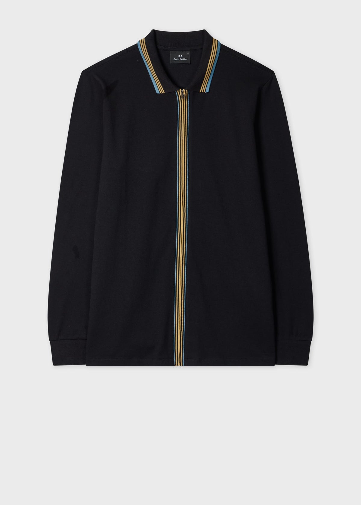 Full-Zip Tipped Long-Sleeve Polo Shirt - Black
