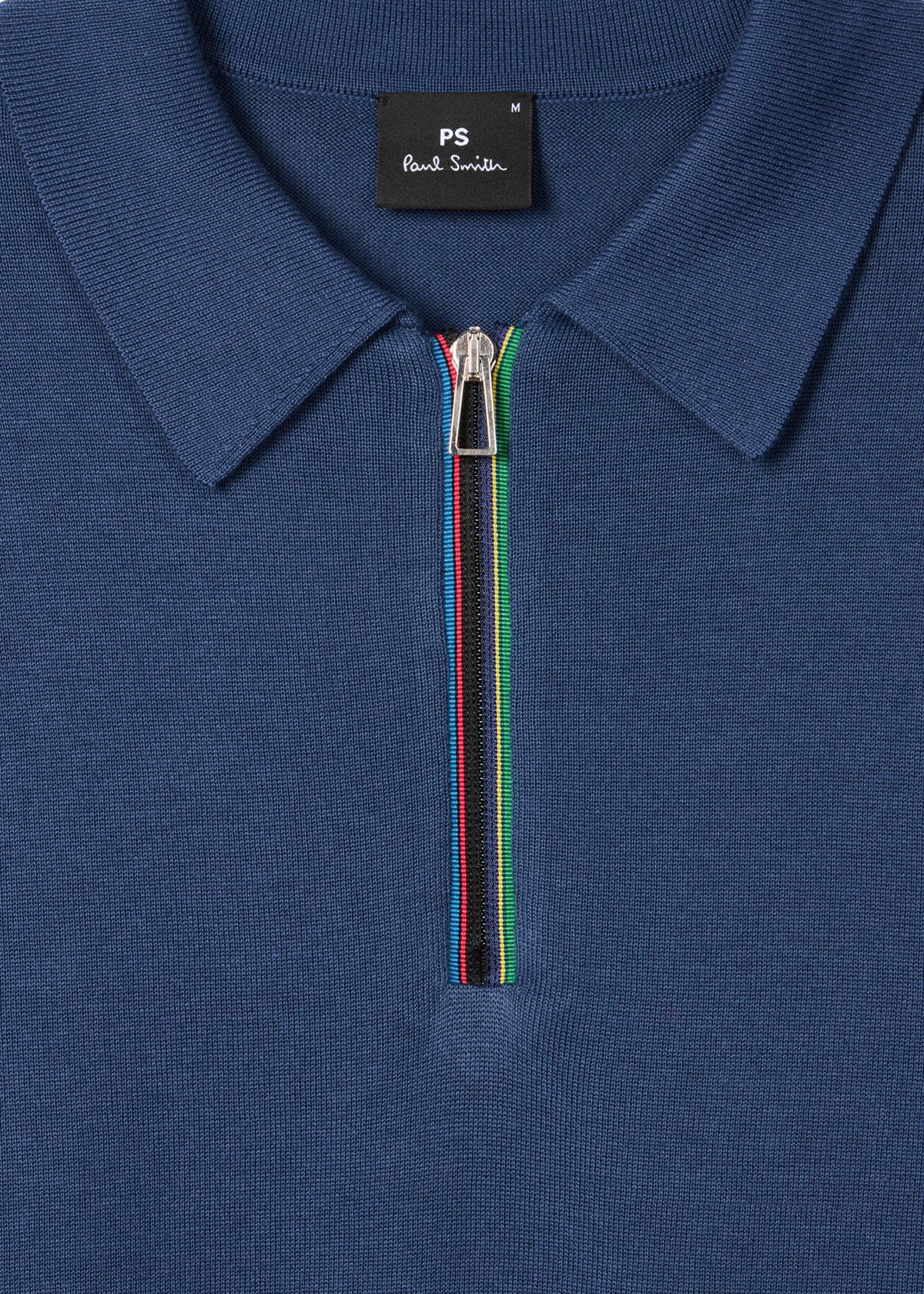 Sports Stripe Zip-Neck Long-Sleeve Polo Shirt - Blue