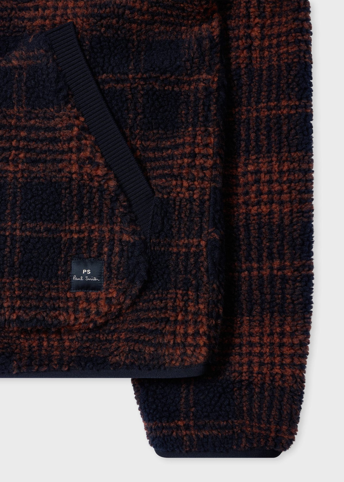 Checked Zip Fleece Jacket - Navy/Orange