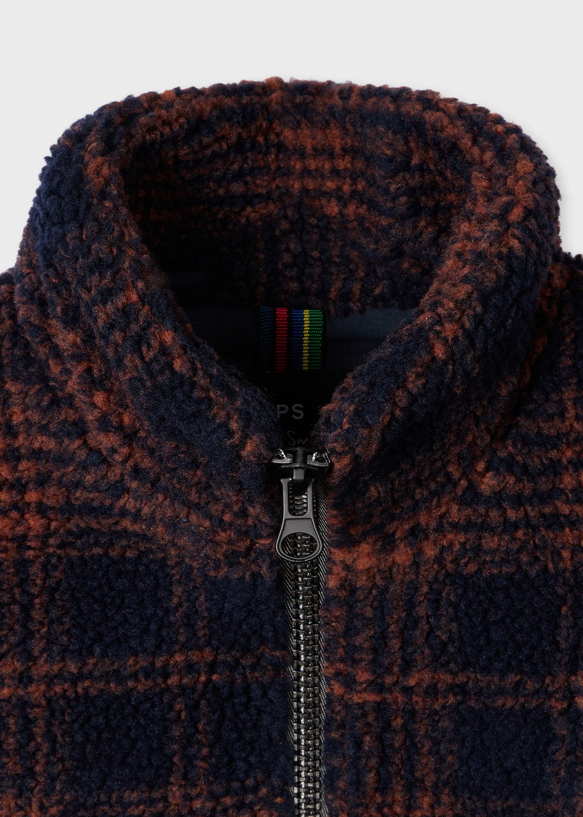 Checked Zip Fleece Jacket - Navy/Orange