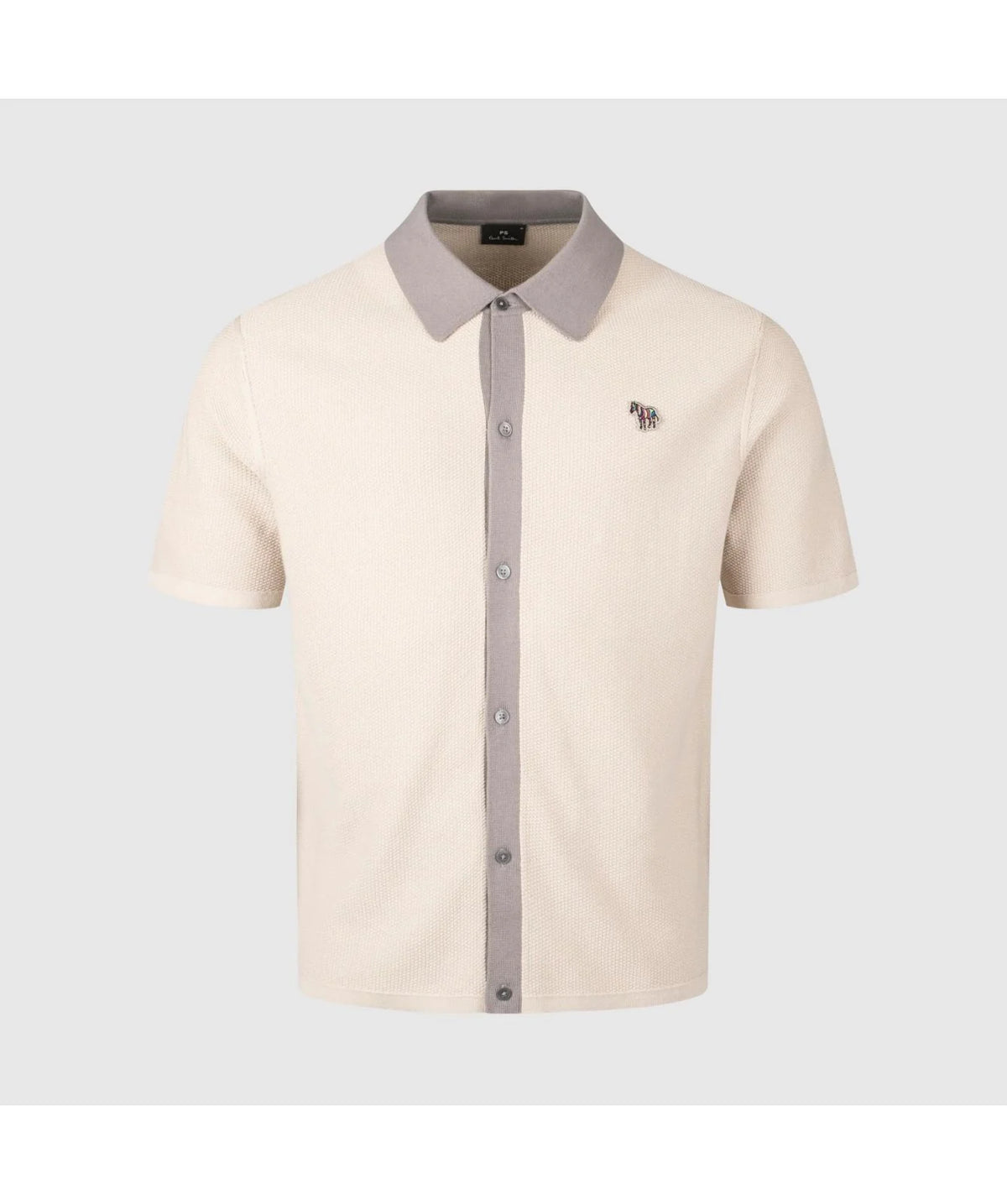 Zebra Full Button Trim Collar Polo - Cream