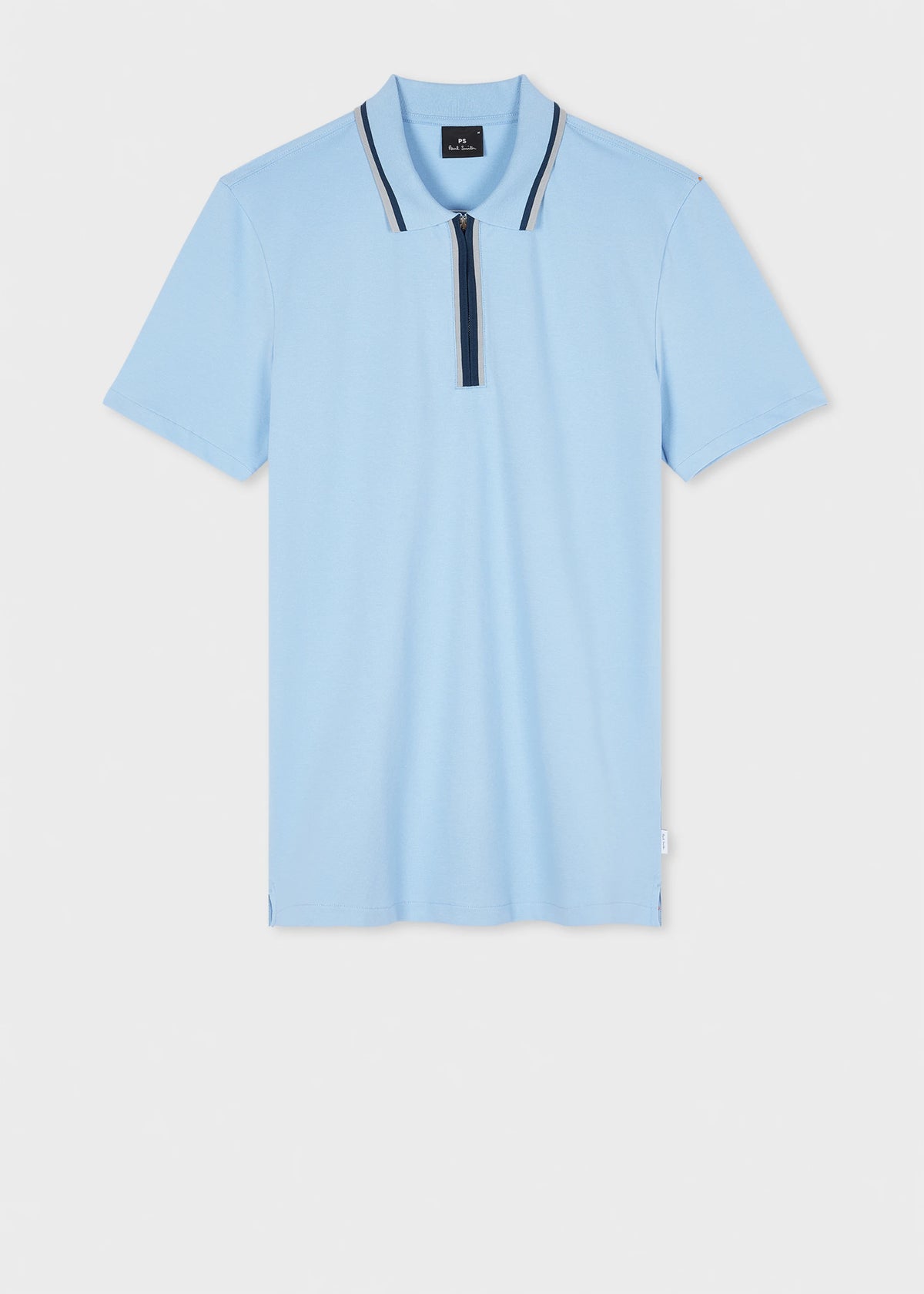 Organic Cotton Navy Zip Polo Shirt - Sky Blue