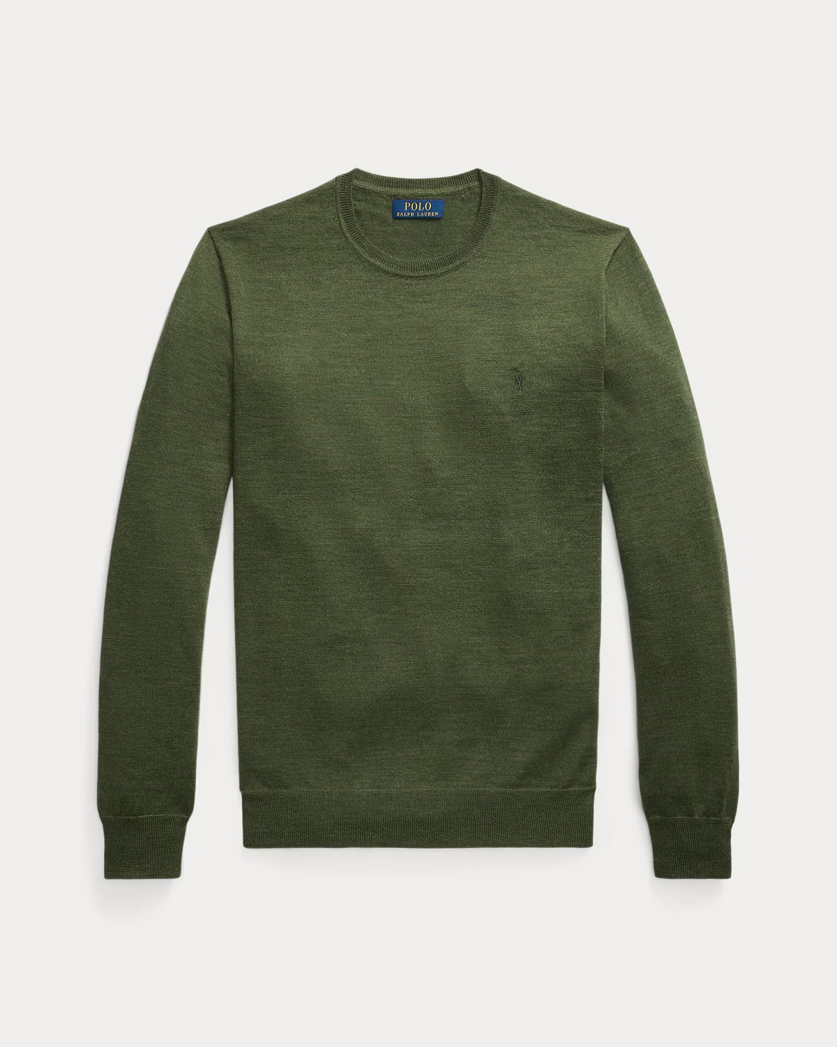 Slim Fit Washable Wool Crewneck Jumper - Olive Heather