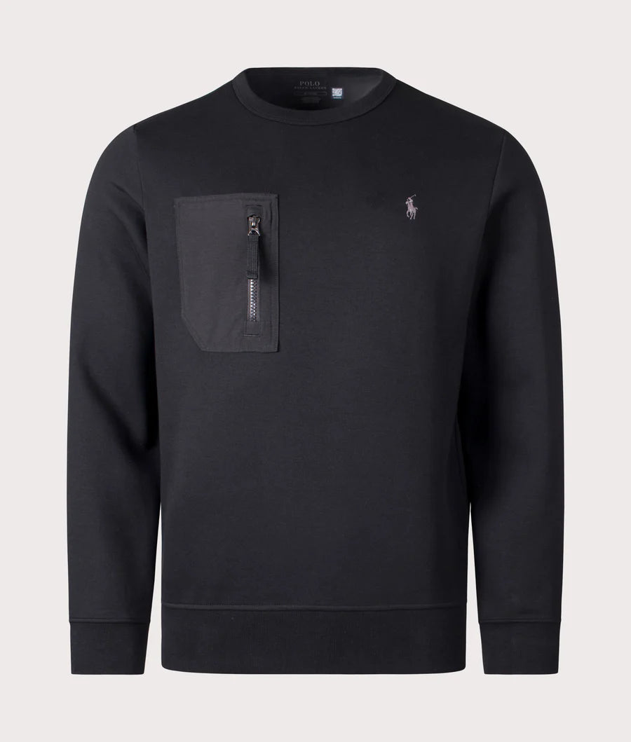 Double Knit Crewneck Zip Pocket Sweatshirt - Black