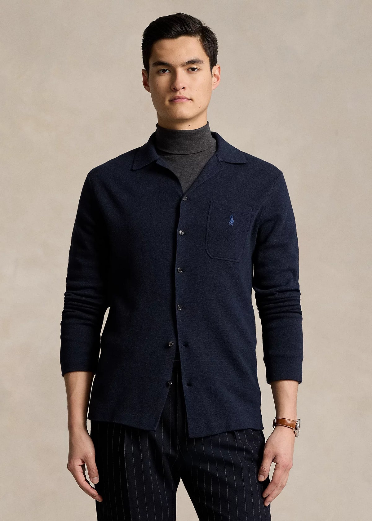 Collared Full Button Cardigan - Navy