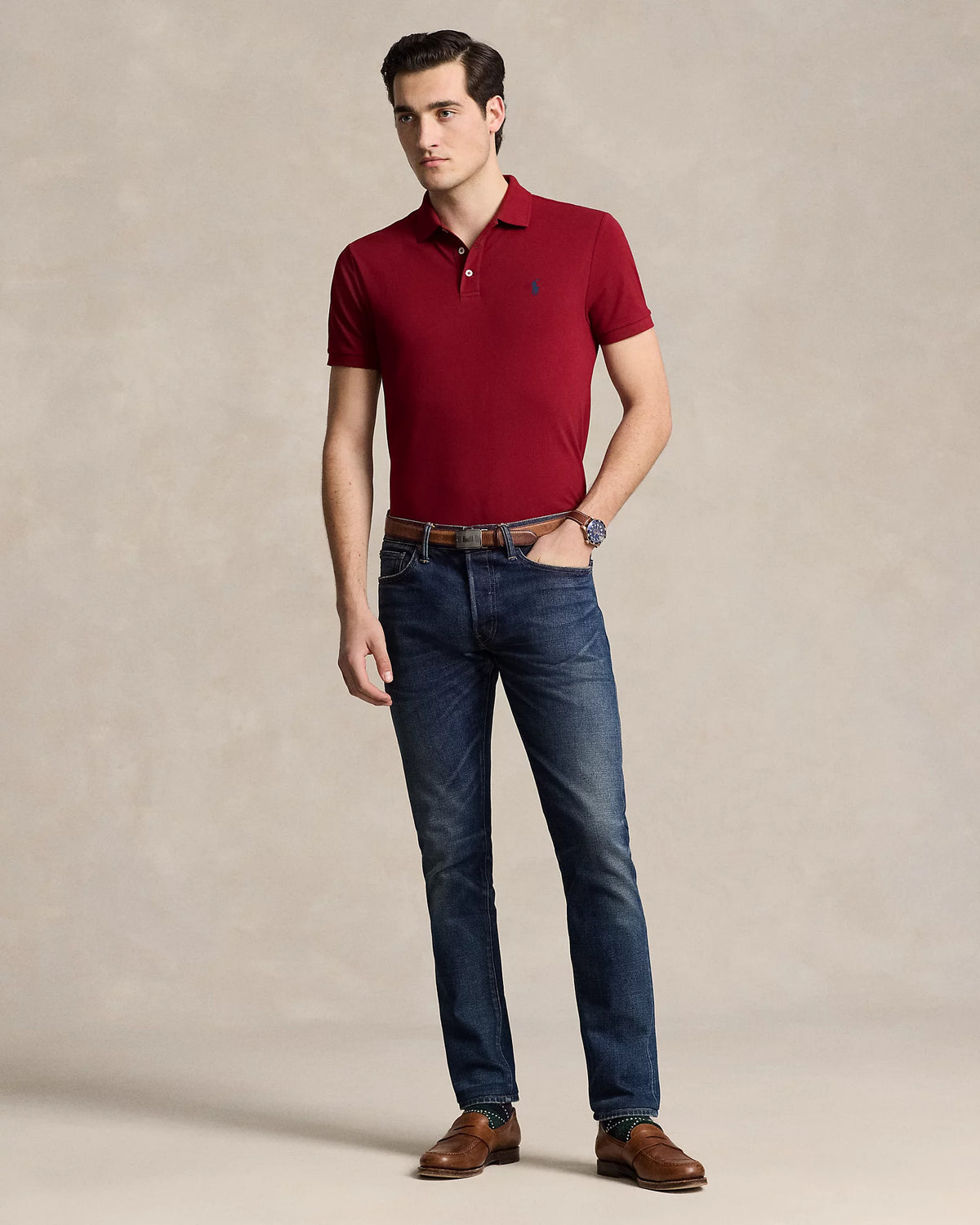 Custom Slim Fit Stretch Mesh Polo - Burgundy