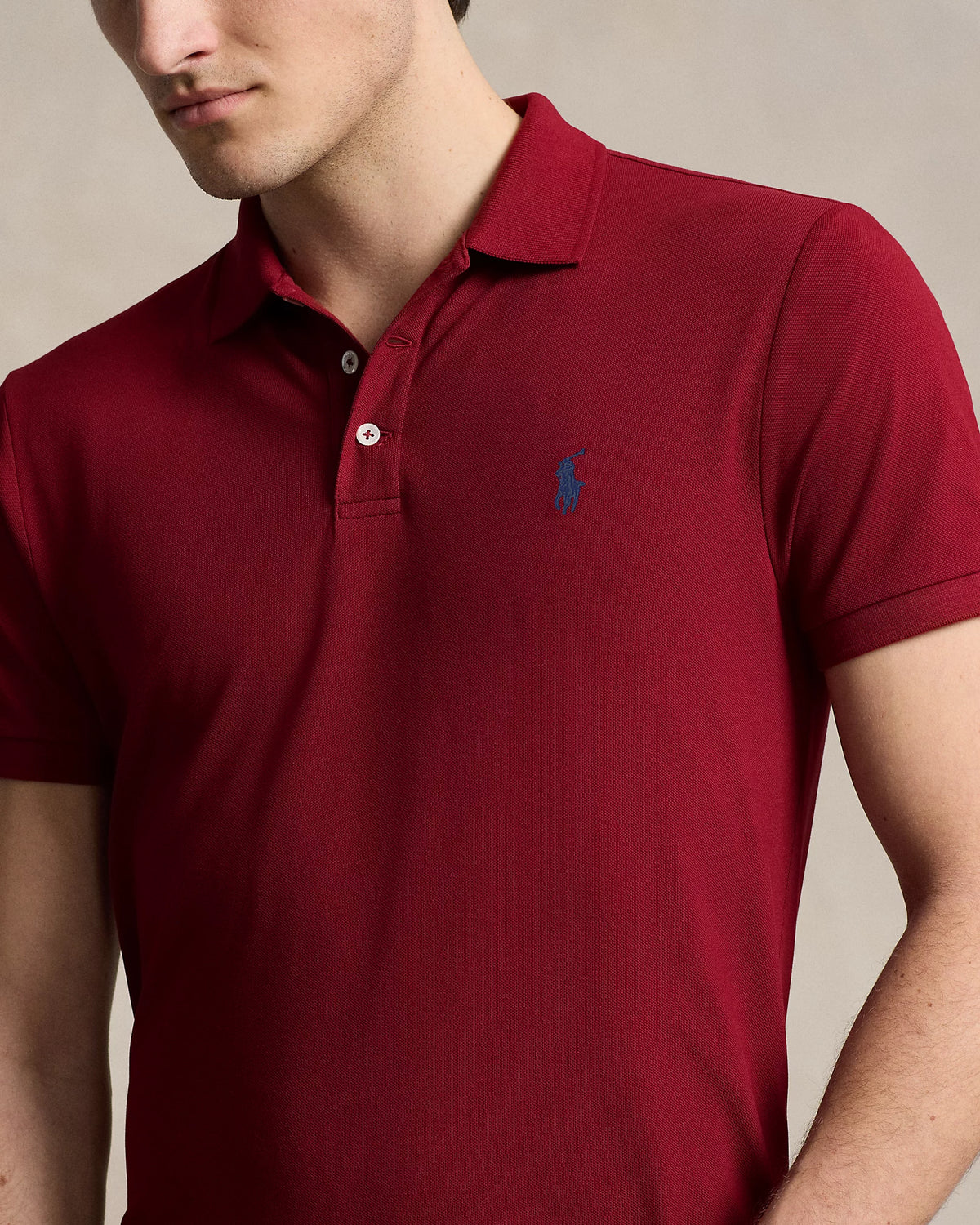 Custom Slim Fit Stretch Mesh Polo - Burgundy