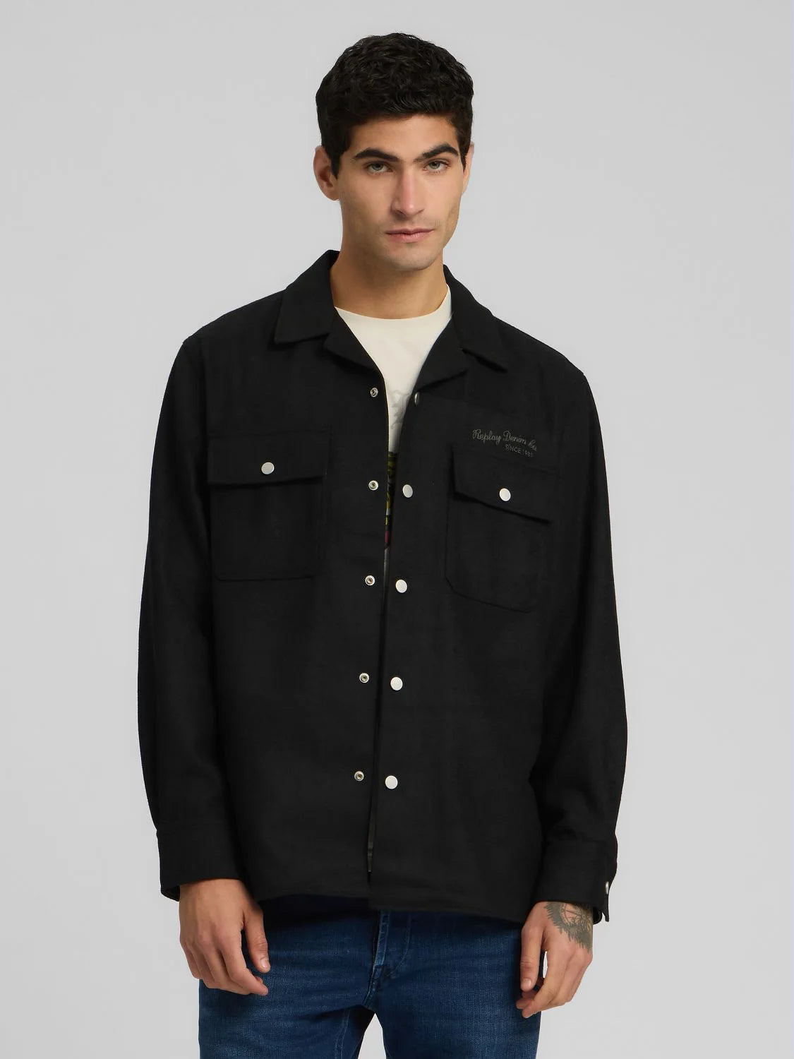 Wool Blend Overshirt - Black