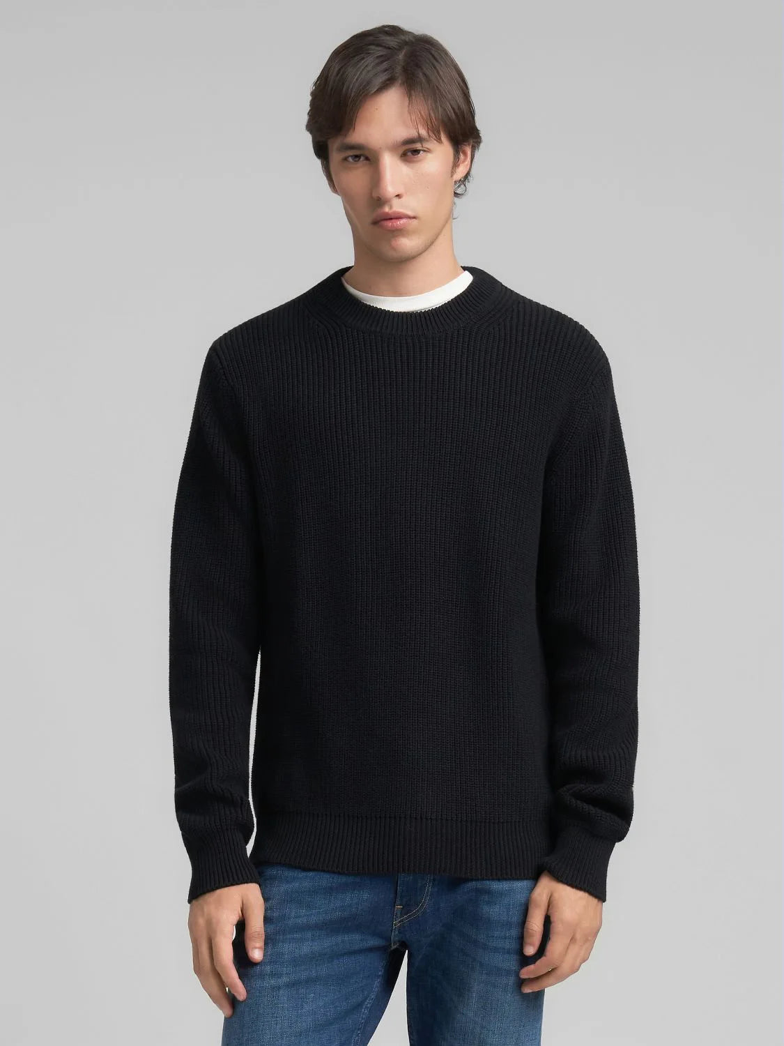 Ribbed Knitwear Pullover Jumper - Navy