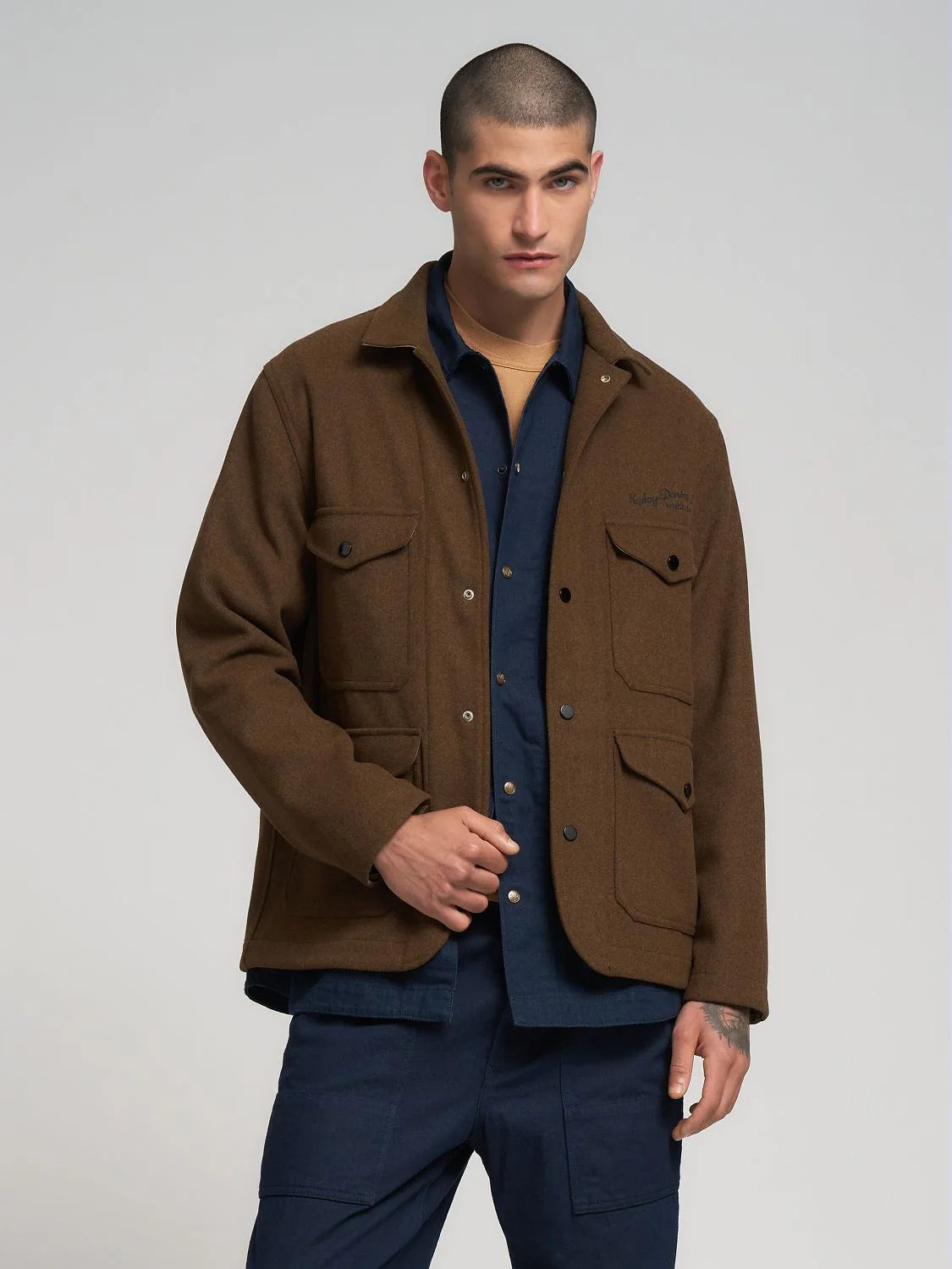 Melton Wool Pocket Overshirt - Brown