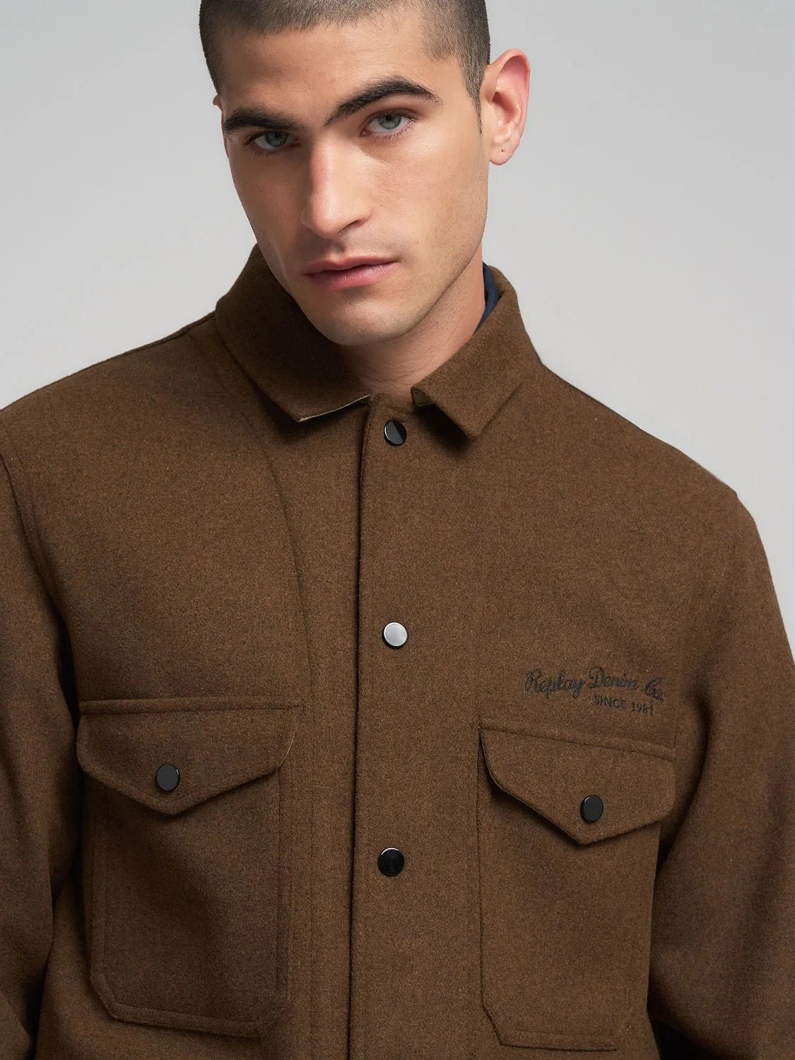 Melton Wool Pocket Overshirt - Brown