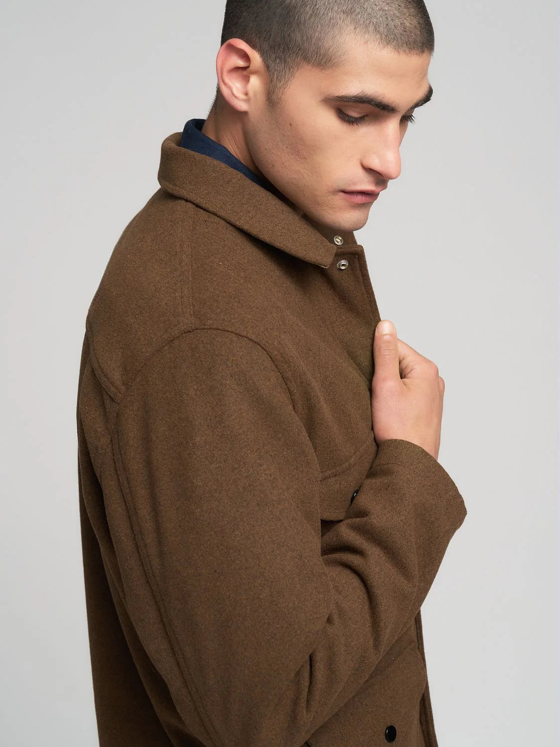 Melton Wool Pocket Overshirt - Brown