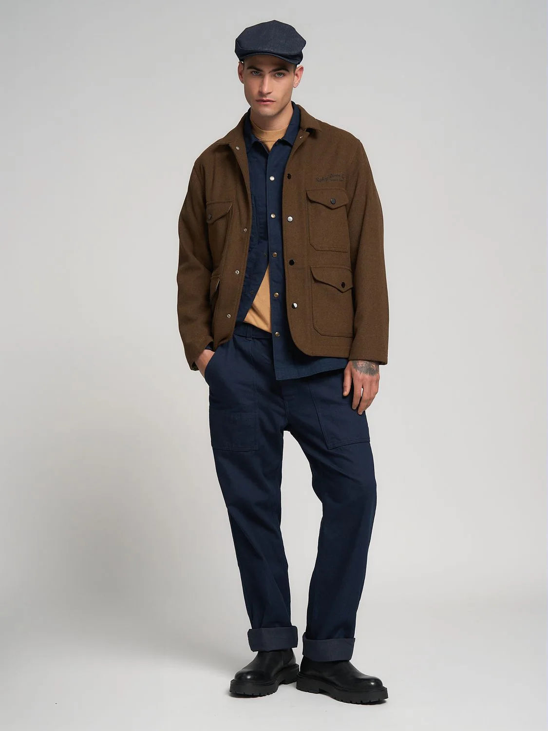 Melton Wool Pocket Overshirt - Brown