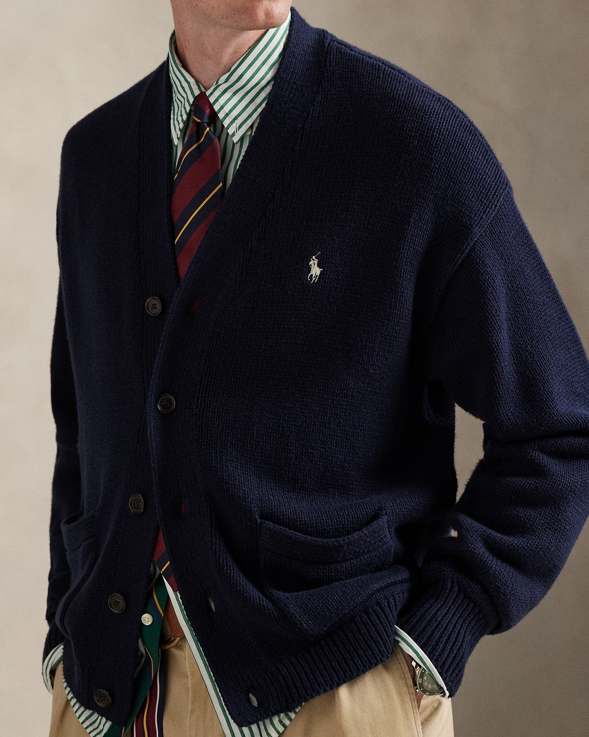 Relaxed Fit Cotton Cardigan - Navy