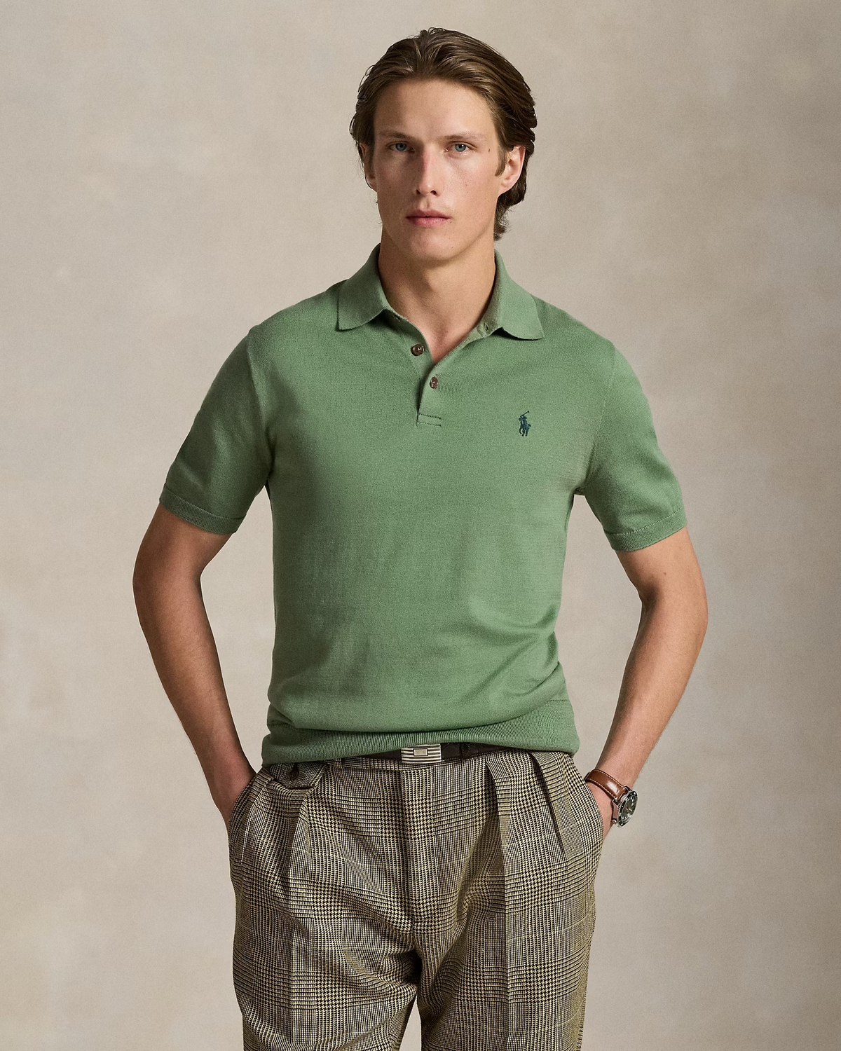 Knitted Short Sleeve Polo - Green