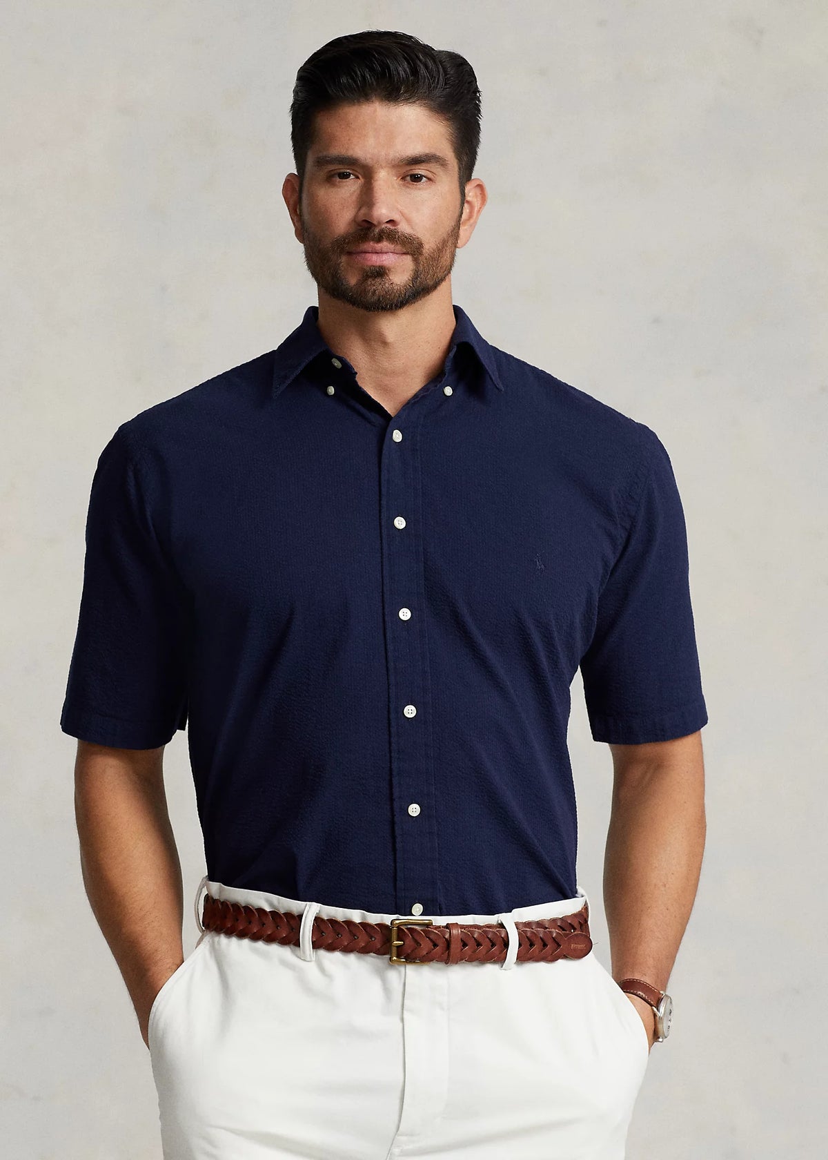 Seersucker Short Sleeve Shirt - Navy
