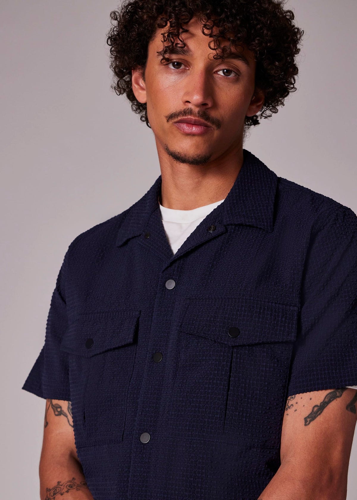 Seersucker Short-Sleeve Shirt - Navy
