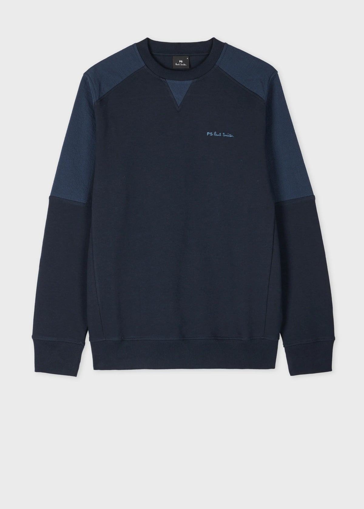 Cotton Seersucker Panel Sweatshirt - Navy