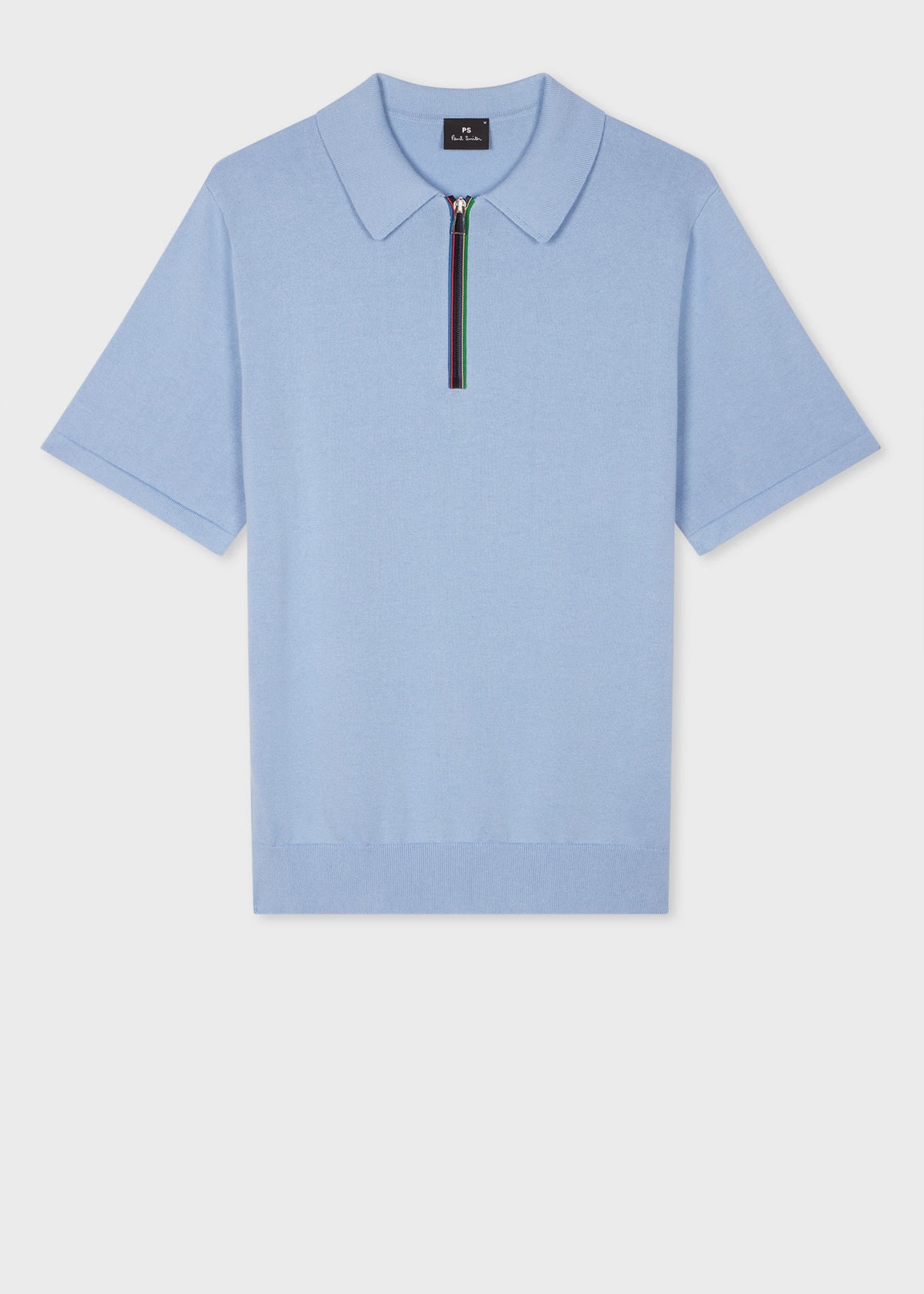 Sports Stripe&#39; Zip Cotton Polo Shirt - Sky Blue