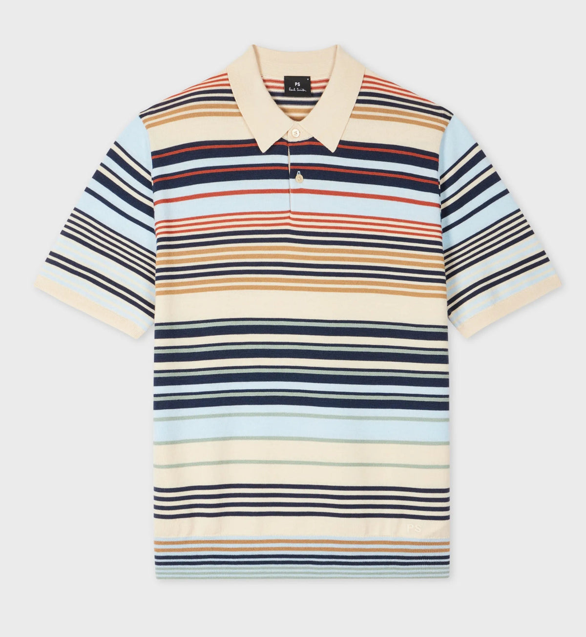 Multi-Stripe Merino Wool Polo Shirt - Ecru