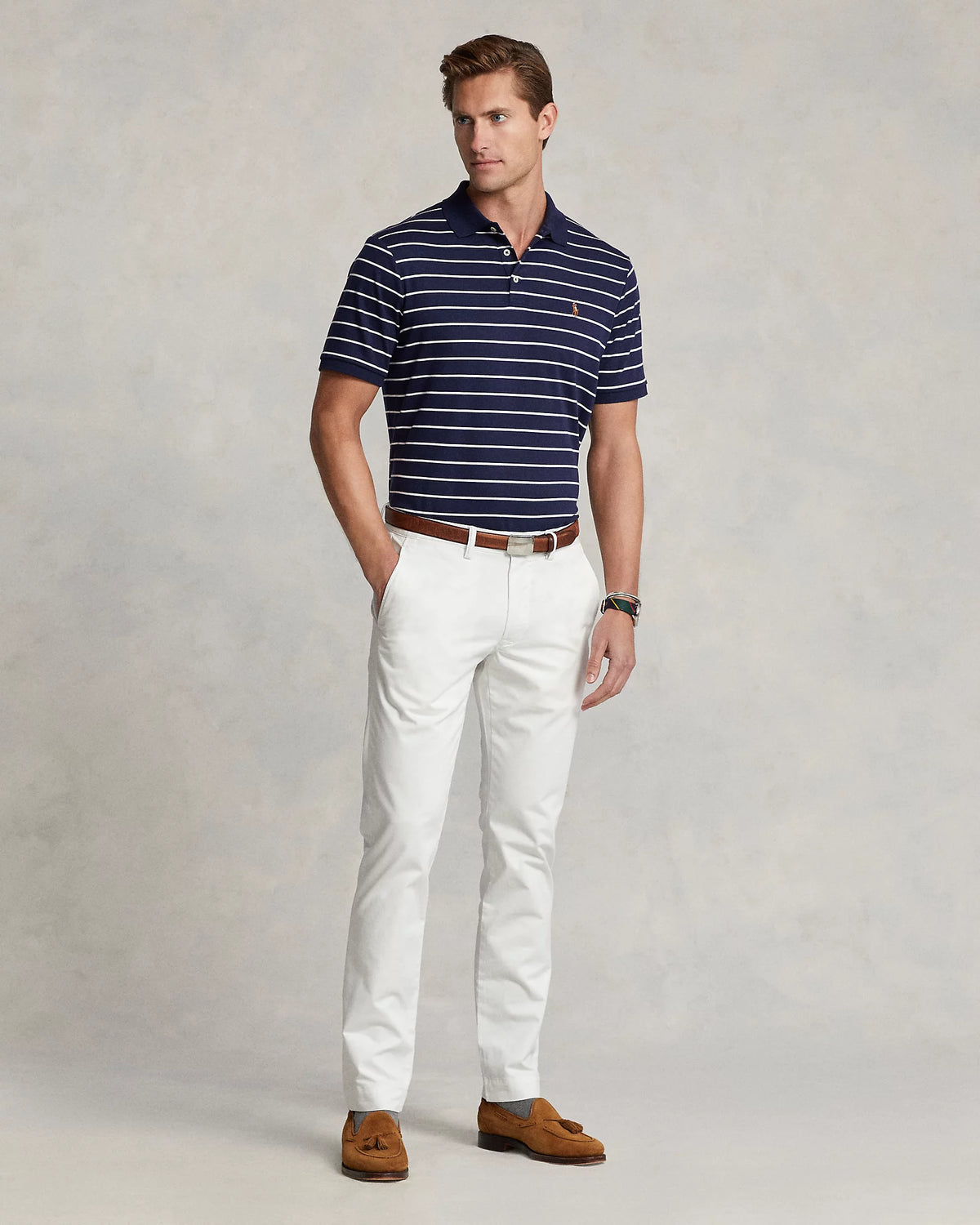 Soft Cotton Striped Custom Slim Fit Polo - Navy/White