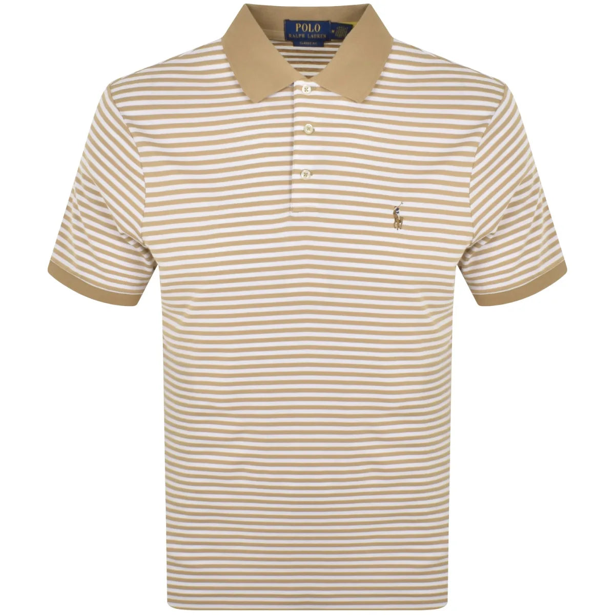 Soft Cotton Striped Custom Slim Fit Polo - Tan/White