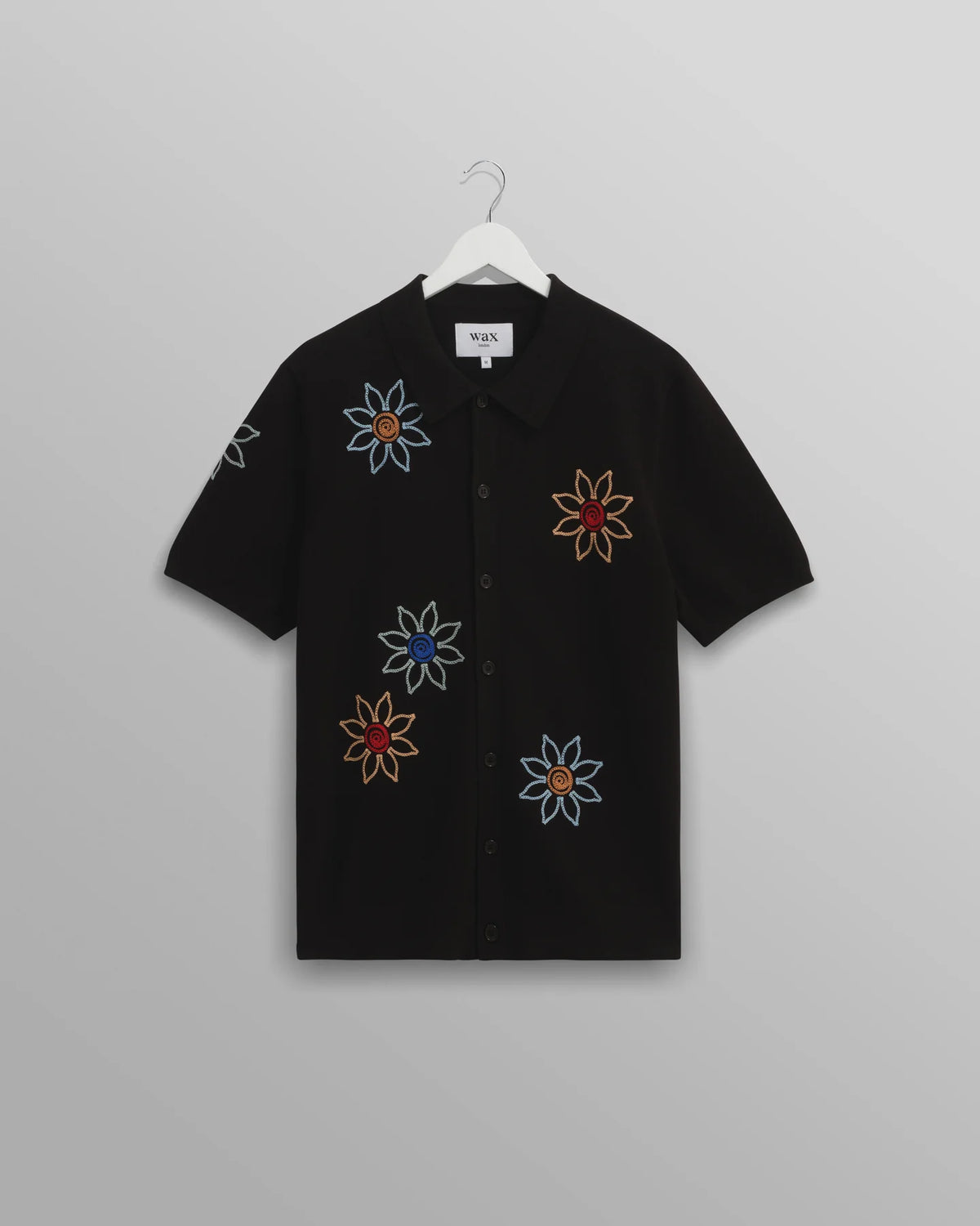 Tellaro Knitted Flower Embroidered Polo - Black