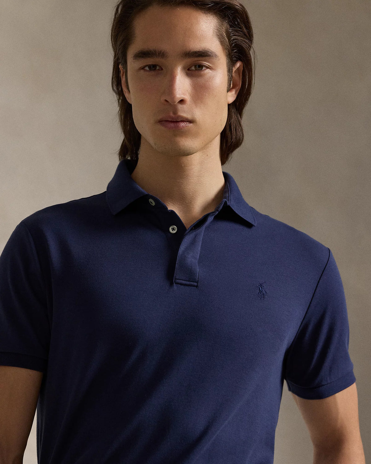 Custom Slim Fit Soft Cotton Covered Placket Polo - Navy