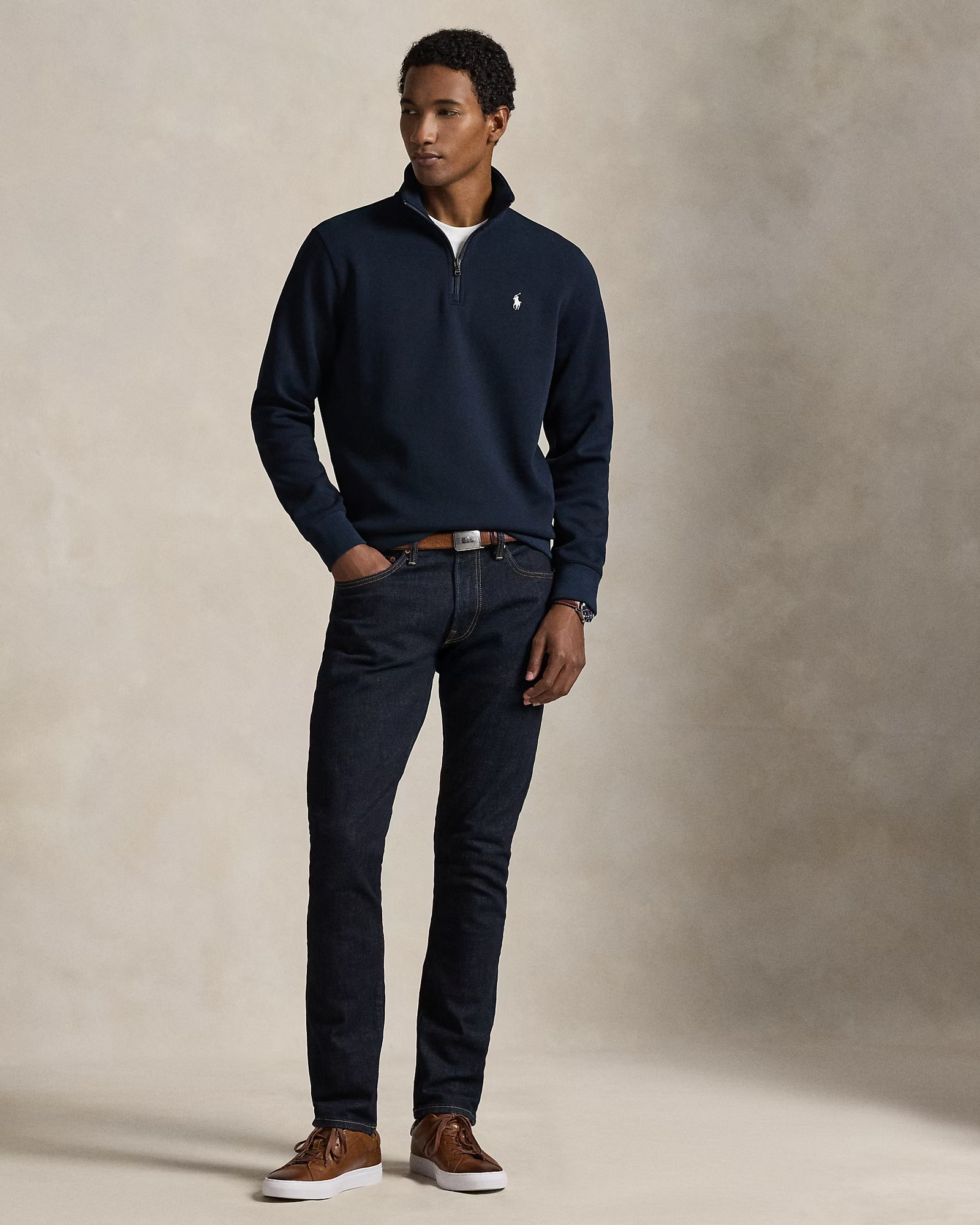 Double-Knit Quarter-Zip Pullover - Navy