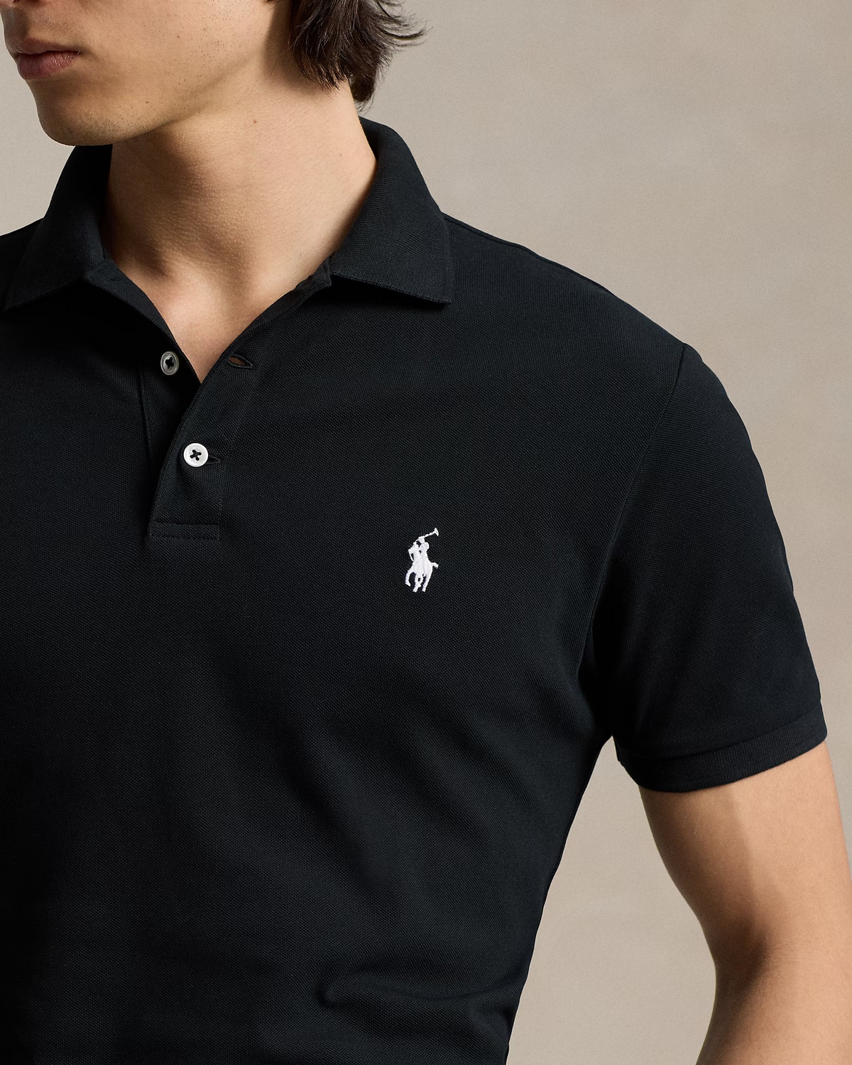 Custom Slim Fit Stretch Mesh Polo - Black