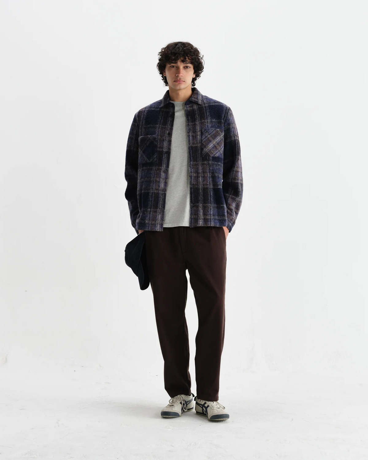 Whiting Wool Blend Check Overshirt - Navy
