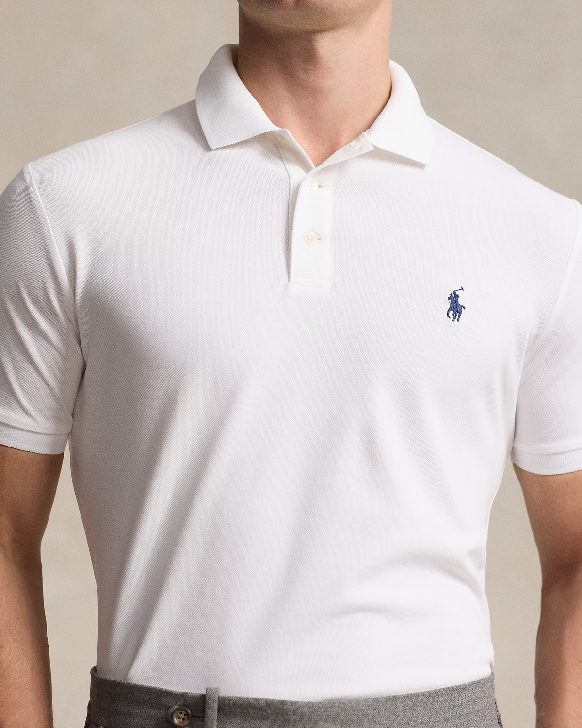 Custom Slim Fit Stretch Mesh Polo - White