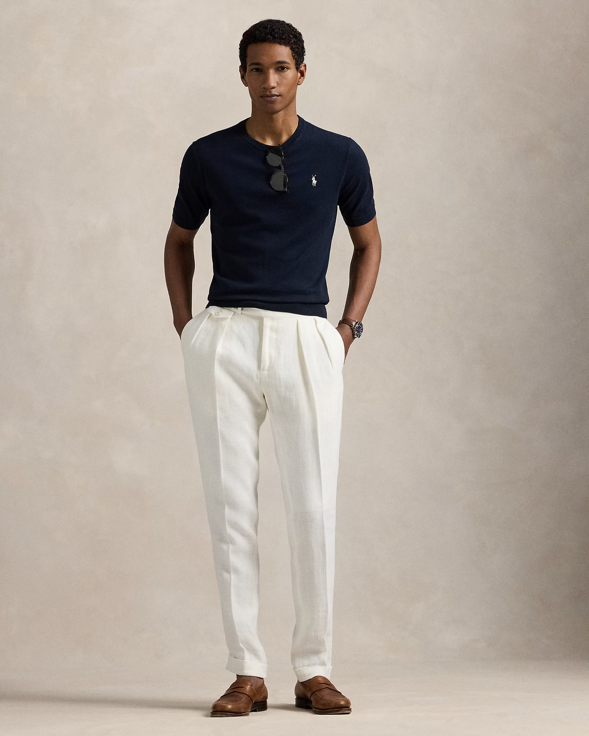 Cotton Crewneck Short-Sleeve T-Shirt -Navy