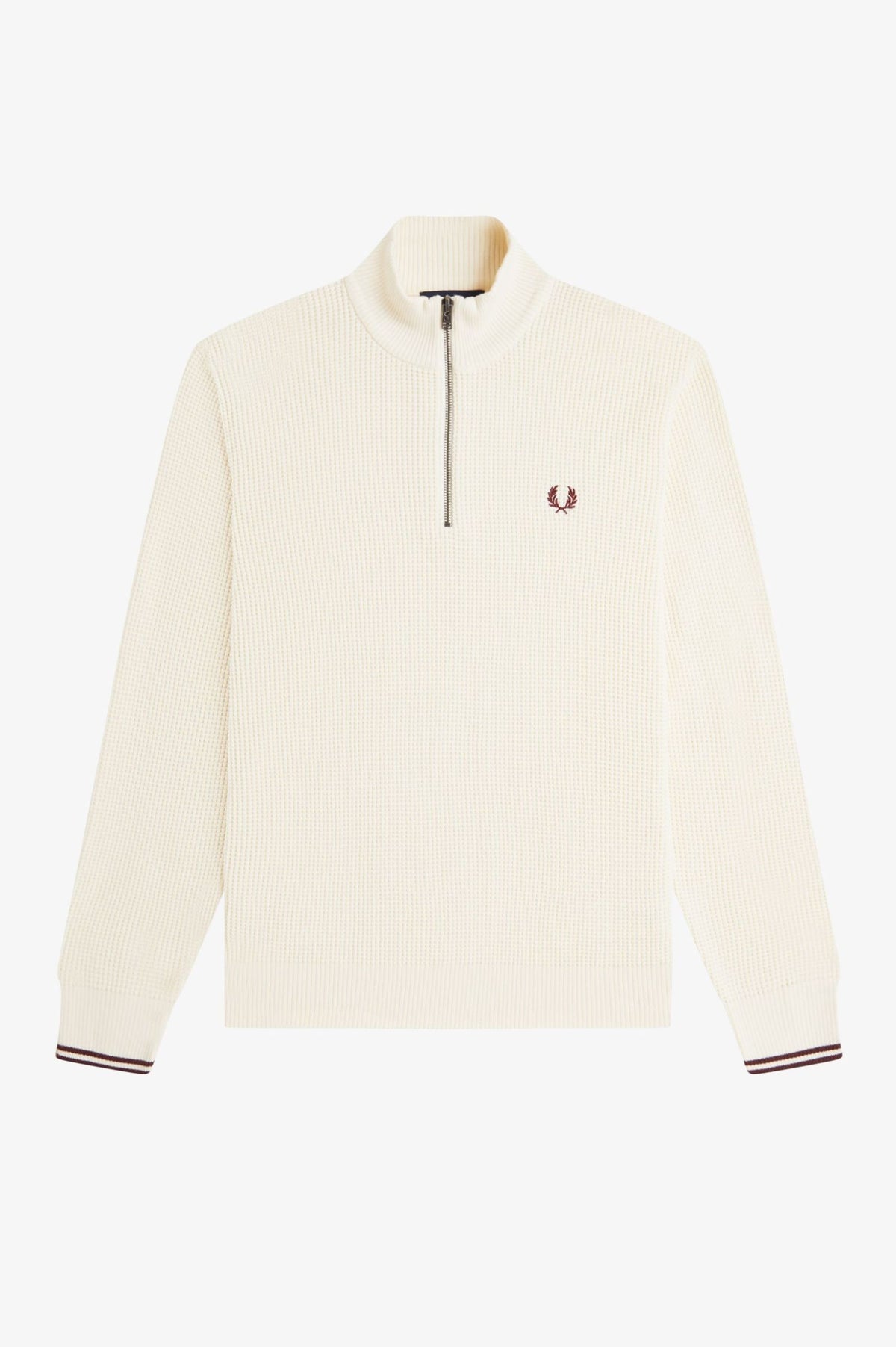 Waffle Stitch Half Zip Jumper - Ecru