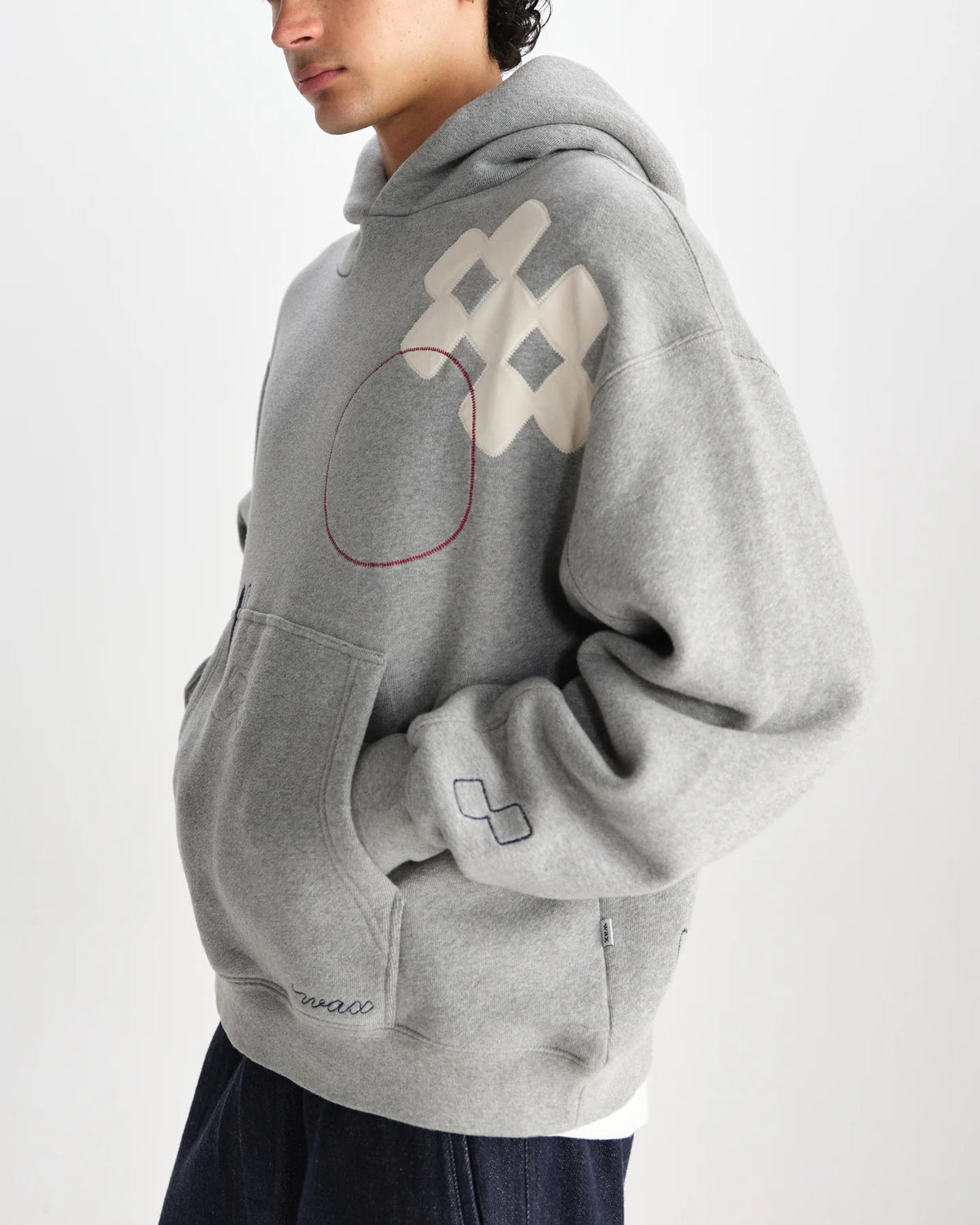 Rydal Doodle Embroidered Loopback Cotton Hoodie - Grey