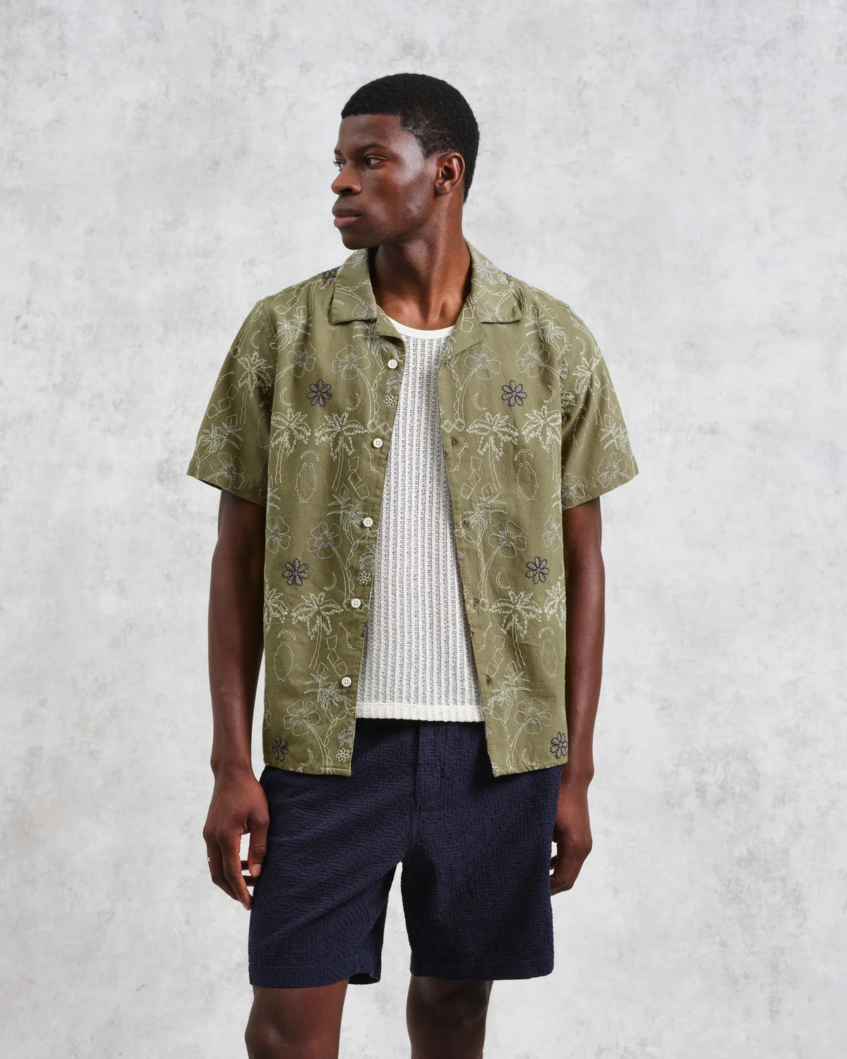 Didcot Hawaiian Embroidered Short-Sleeve Shirt - Khaki