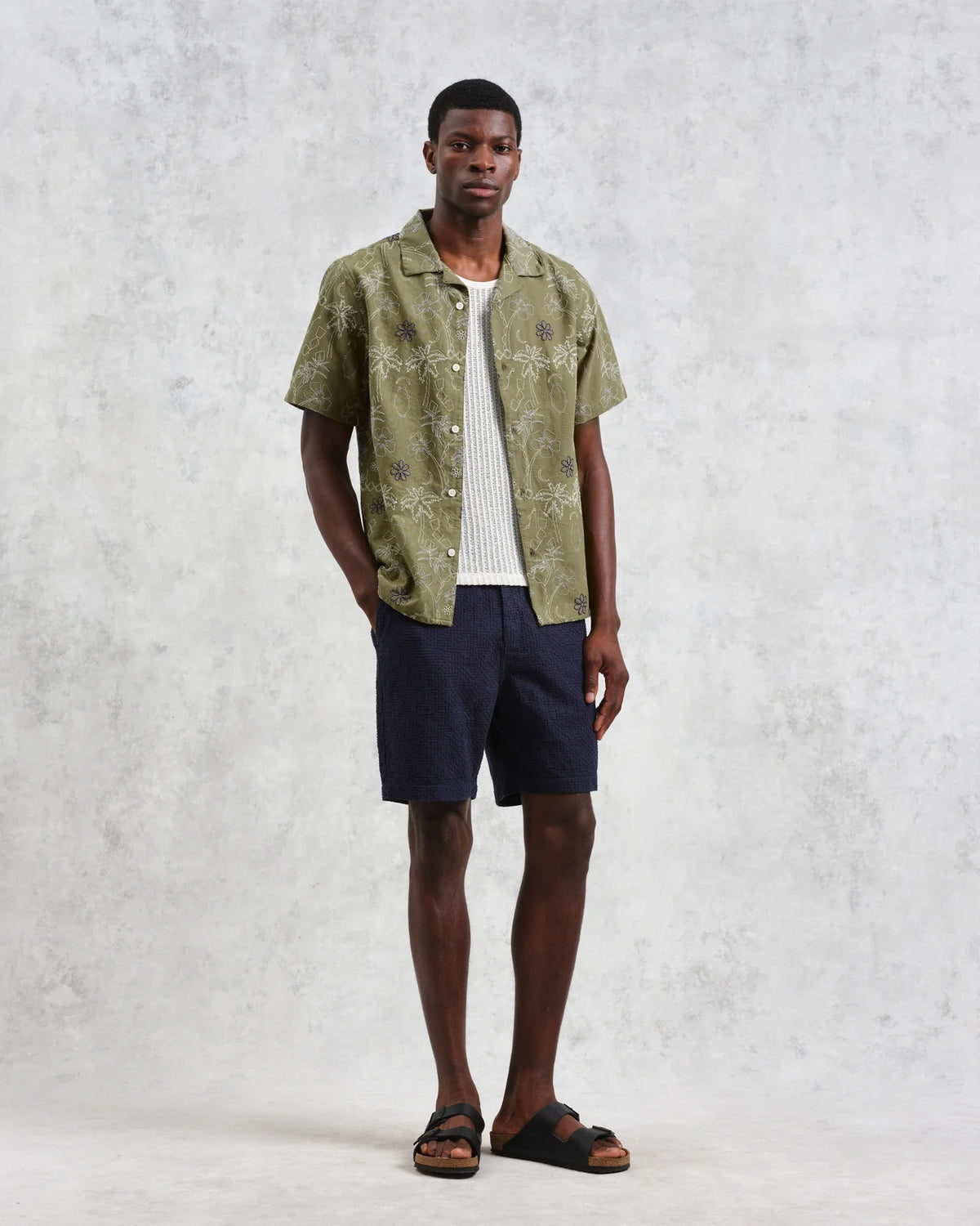 Didcot Hawaiian Embroidered Short-Sleeve Shirt - Khaki